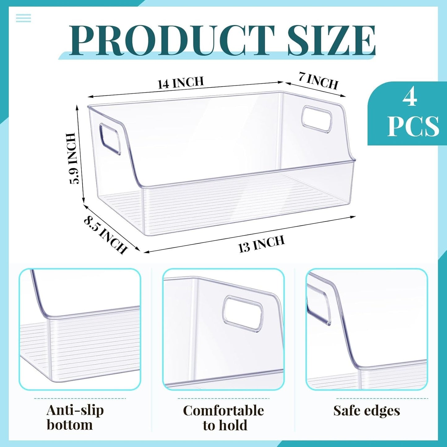 4 Pcs Clear Large Storage Book Display Case 13 X 8.5 X 5.9 Inch Book Organizer Stackable Bookcase Display Storage Containers with Handle Office Bookshelf Organizer Rack for Cds Magazine Books-1