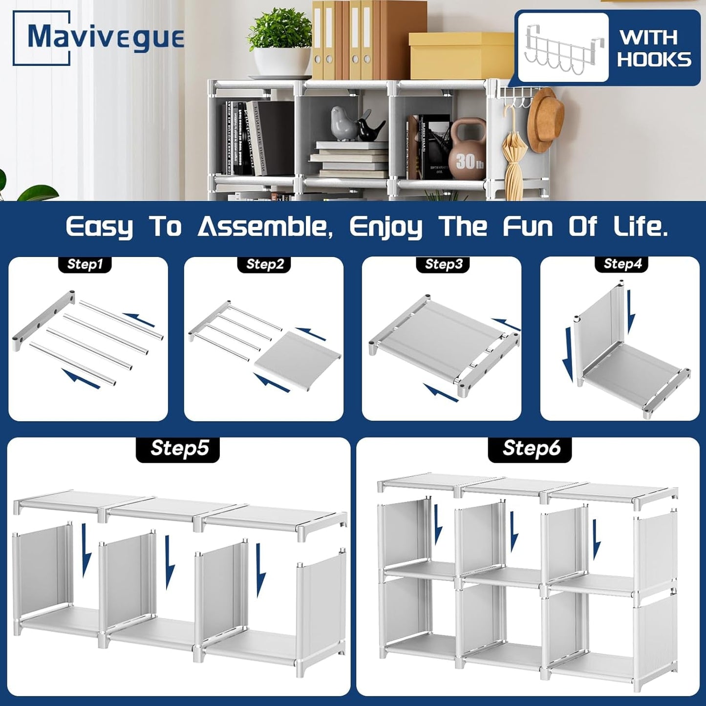 Book Shelf, 12 Cube Storage Organizer, Closet Storage Organizer, White Cubicle Storage Rack-3