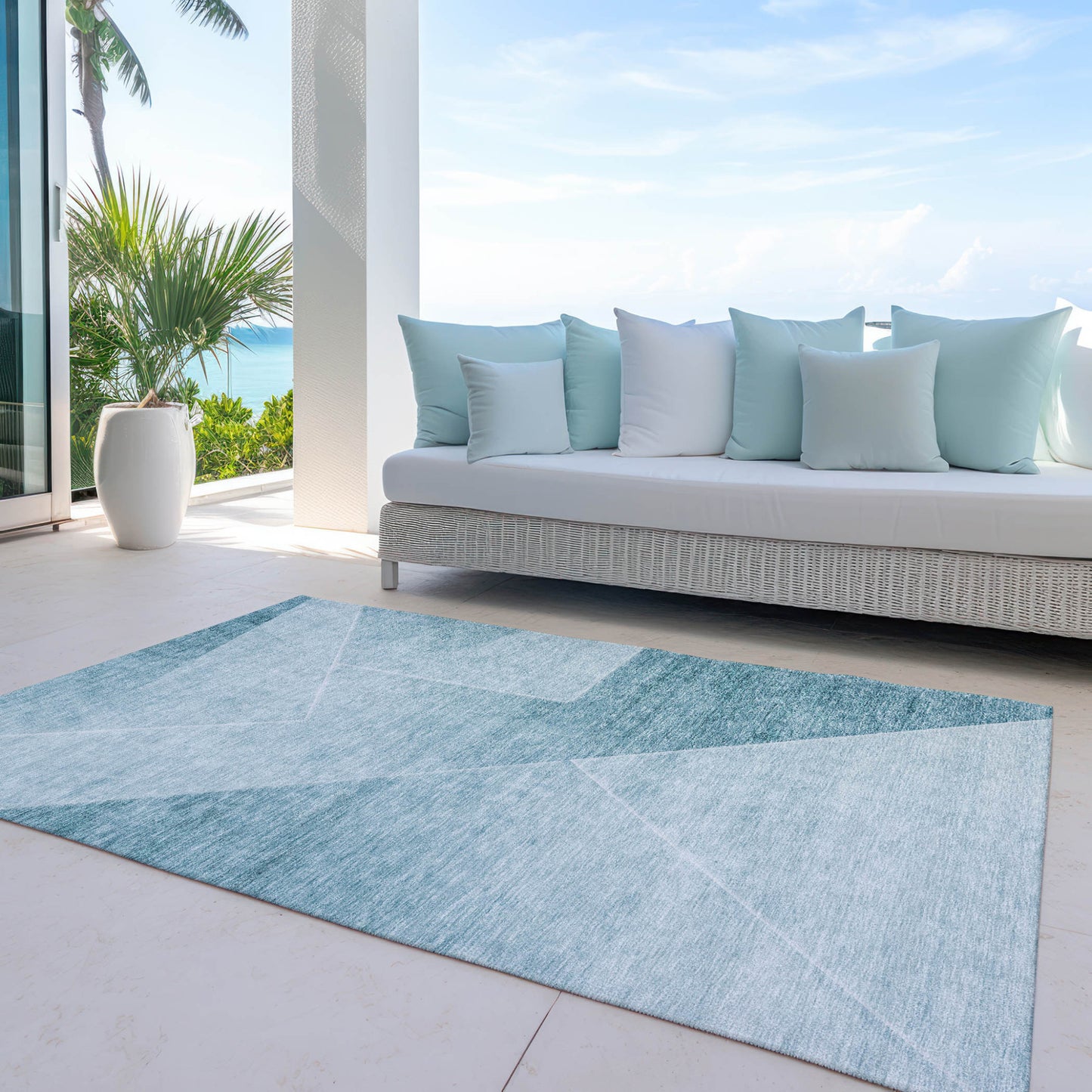 10' X 14' Teal Blue And Aqua Abstract Washable Indoor Outdoor Area Rug-7