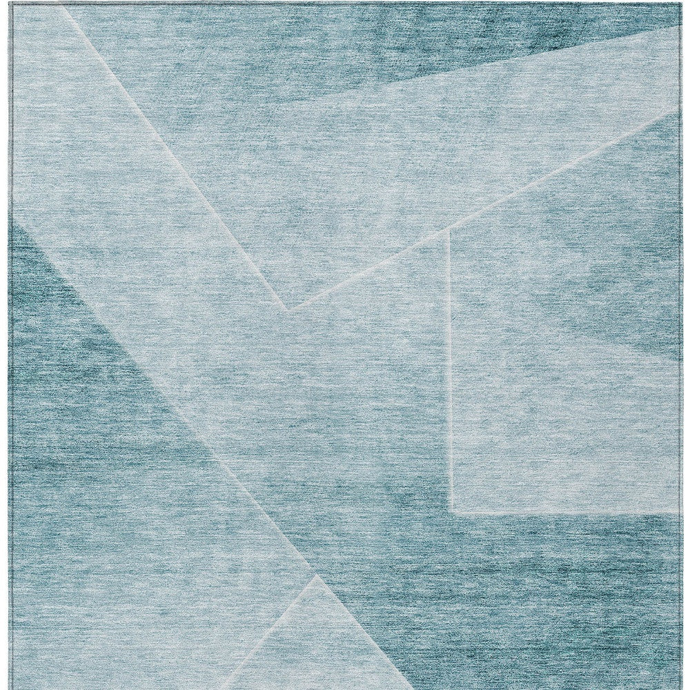 10' X 14' Teal Blue And Aqua Abstract Washable Indoor Outdoor Area Rug-5