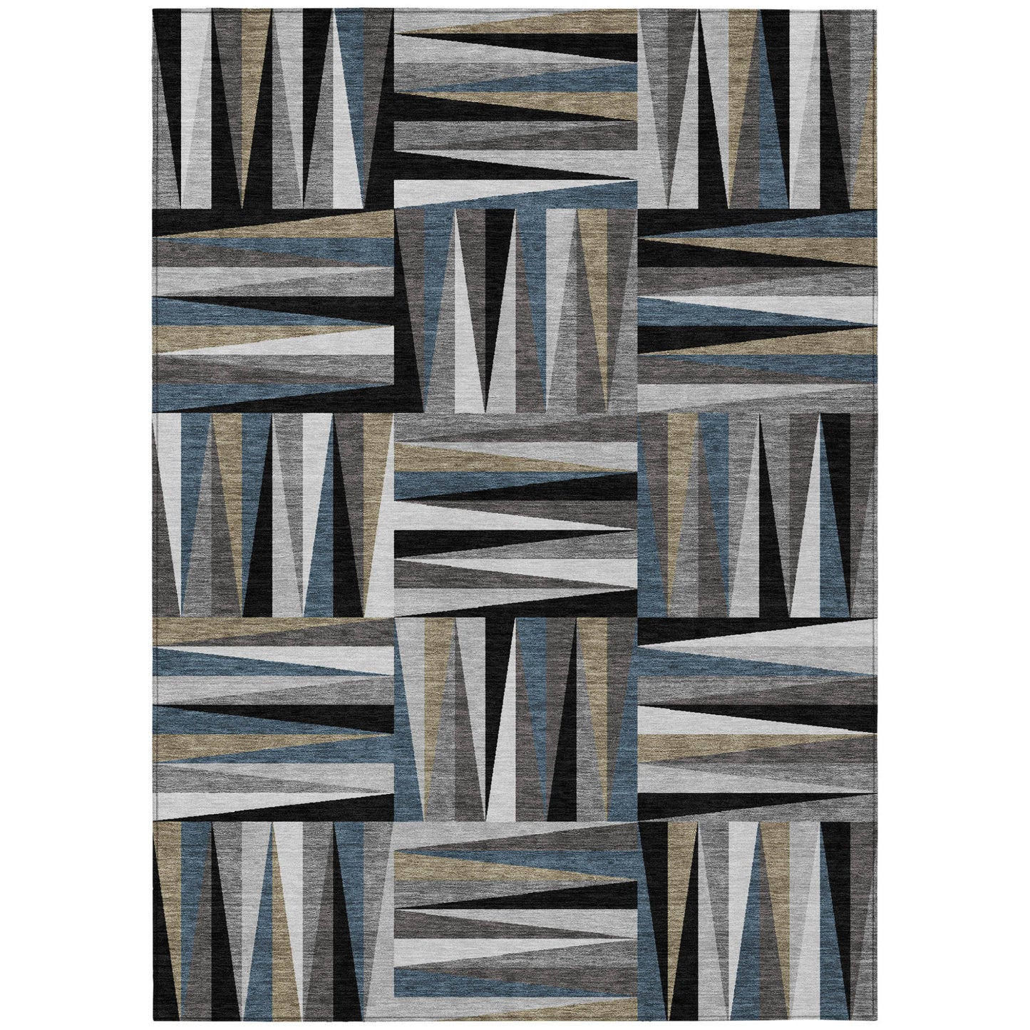 10' X 14' Black Gray And Ivory Geometric Washable Indoor Outdoor Area Rug-1