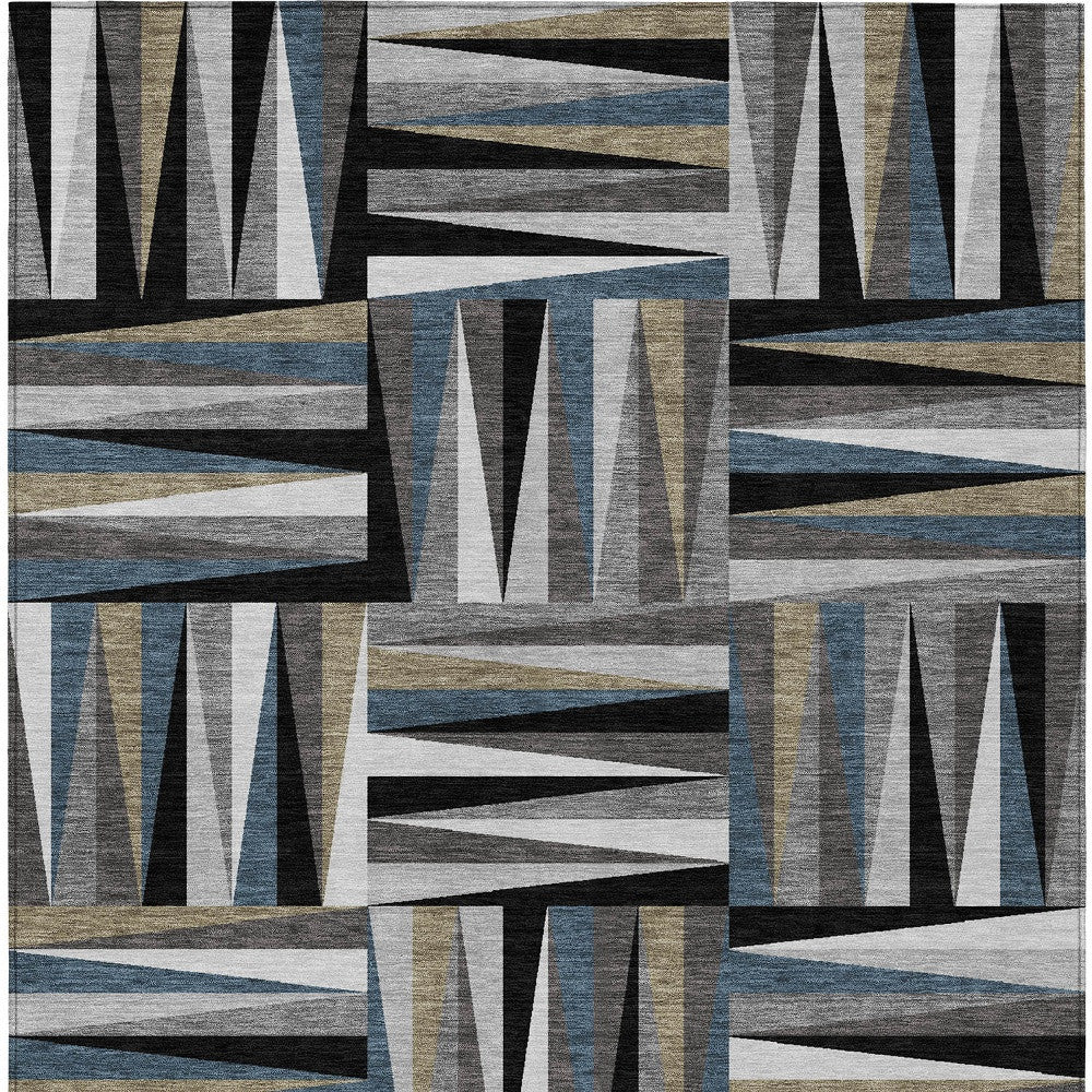10' X 14' Black Gray And Ivory Geometric Washable Indoor Outdoor Area Rug-5