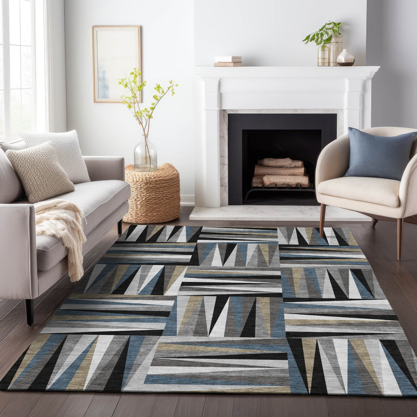 10' X 14' Black Gray And Ivory Geometric Washable Indoor Outdoor Area Rug-8