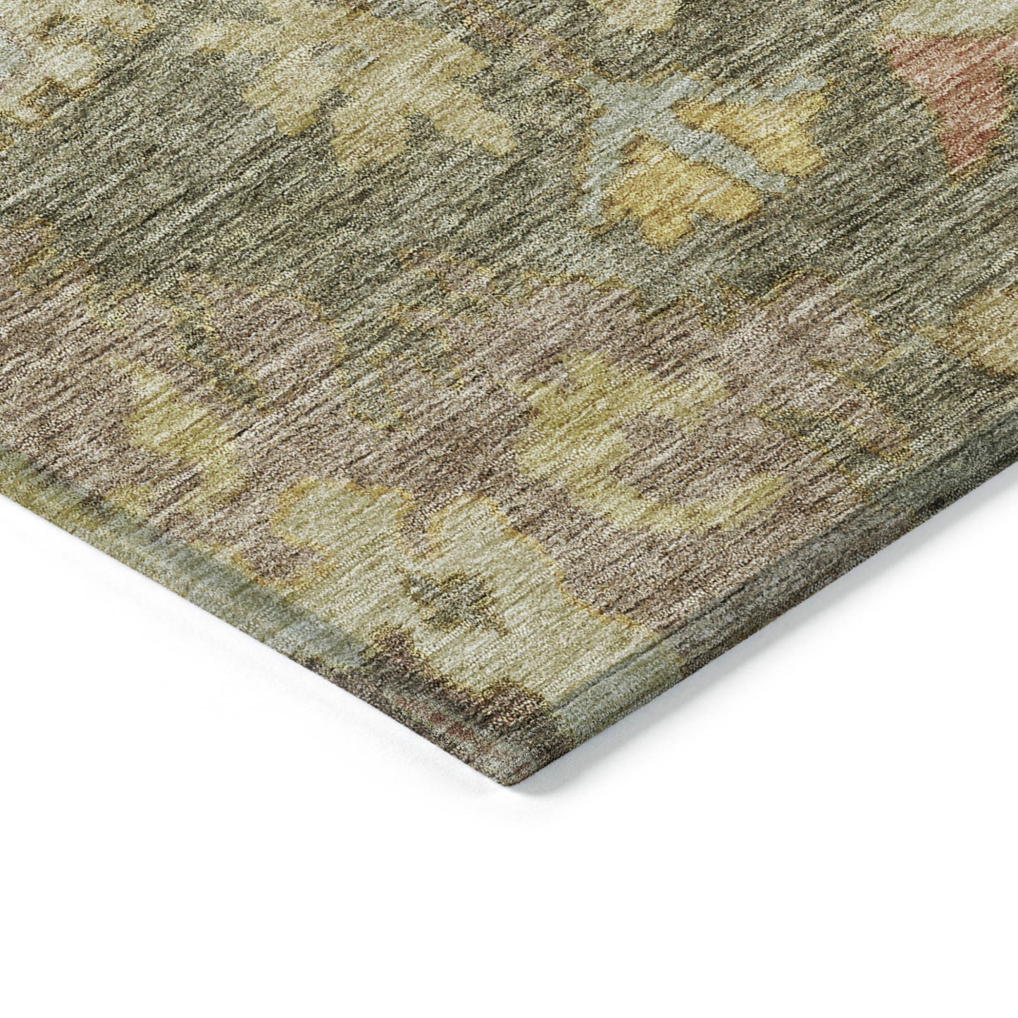 9' X 12' Artichoke Green Coral And Brown Floral Washable Indoor Outdoor Area Rug-3
