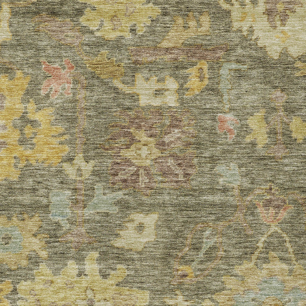 9' X 12' Artichoke Green Coral And Brown Floral Washable Indoor Outdoor Area Rug-4