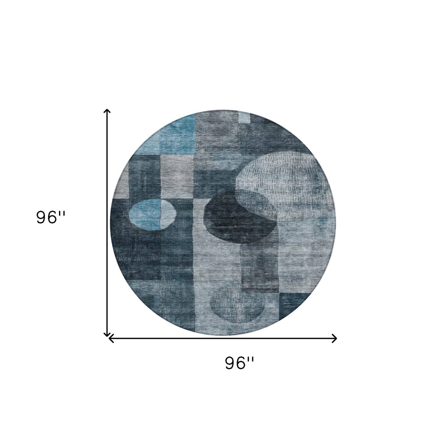 8' Teal Blue Gray And Charcoal Round Geometric Washable Indoor Outdoor Area Rug-8