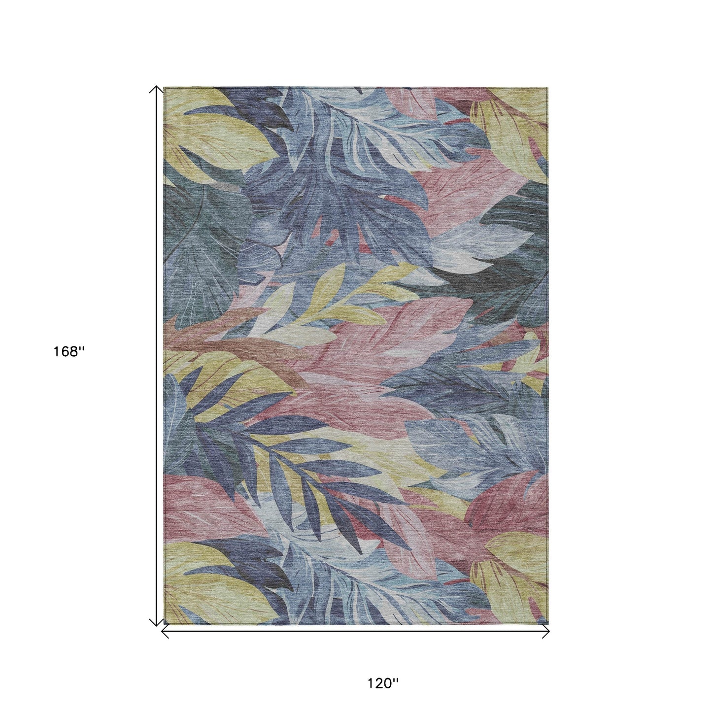 10' X 14' Denim Blue And Blush Floral Washable Indoor Outdoor Area Rug-2