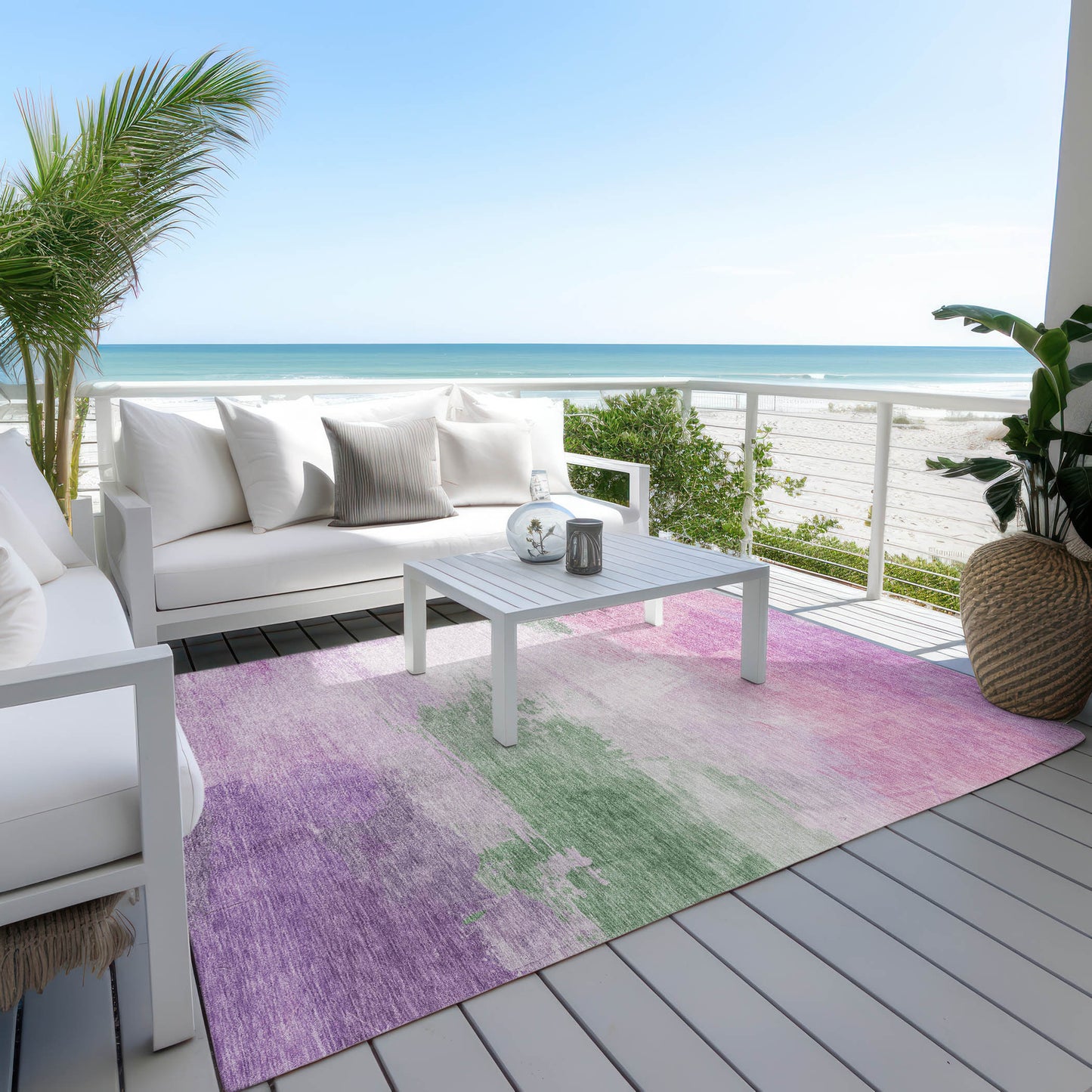 8' X 10' Lilac Lavender And Green Abstract Washable Indoor Outdoor Area Rug-7