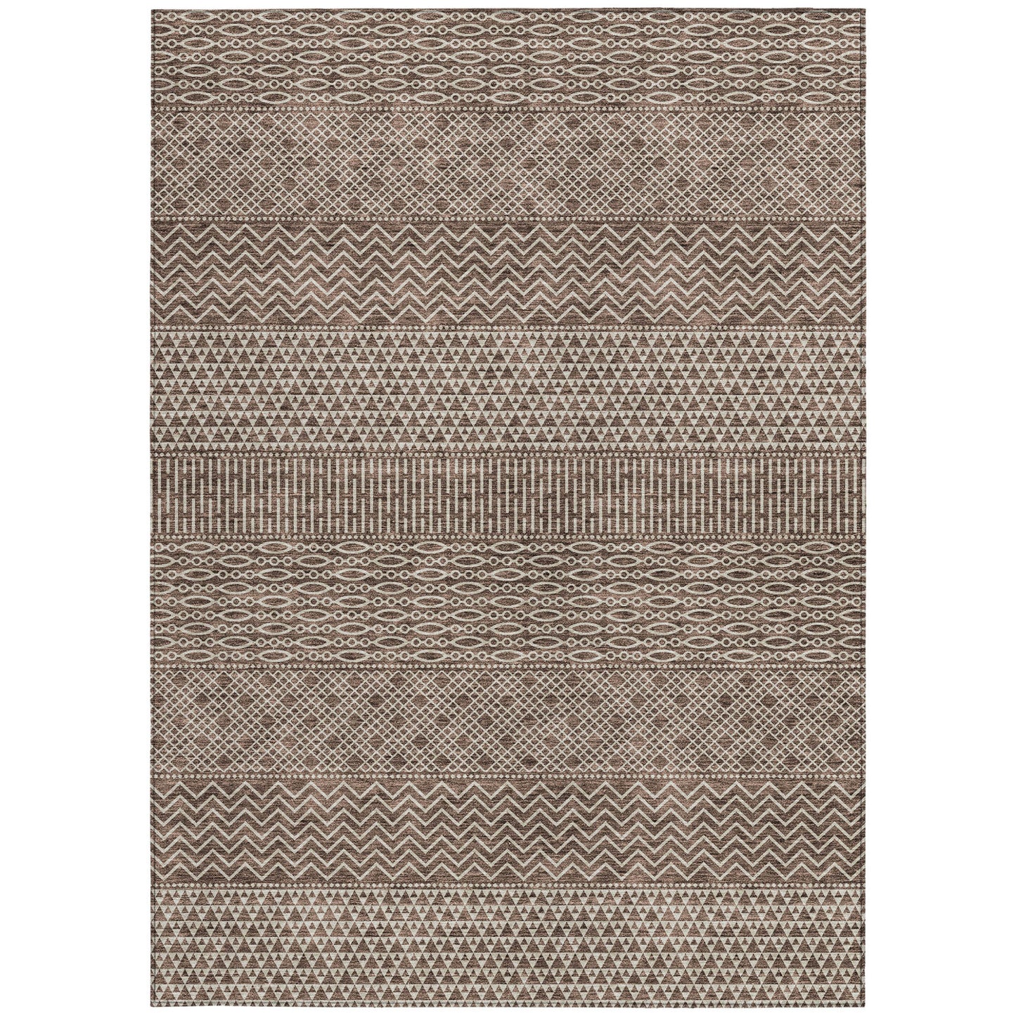3' X 5' Brown And Ivory Chevron Washable Indoor Outdoor Area Rug-5