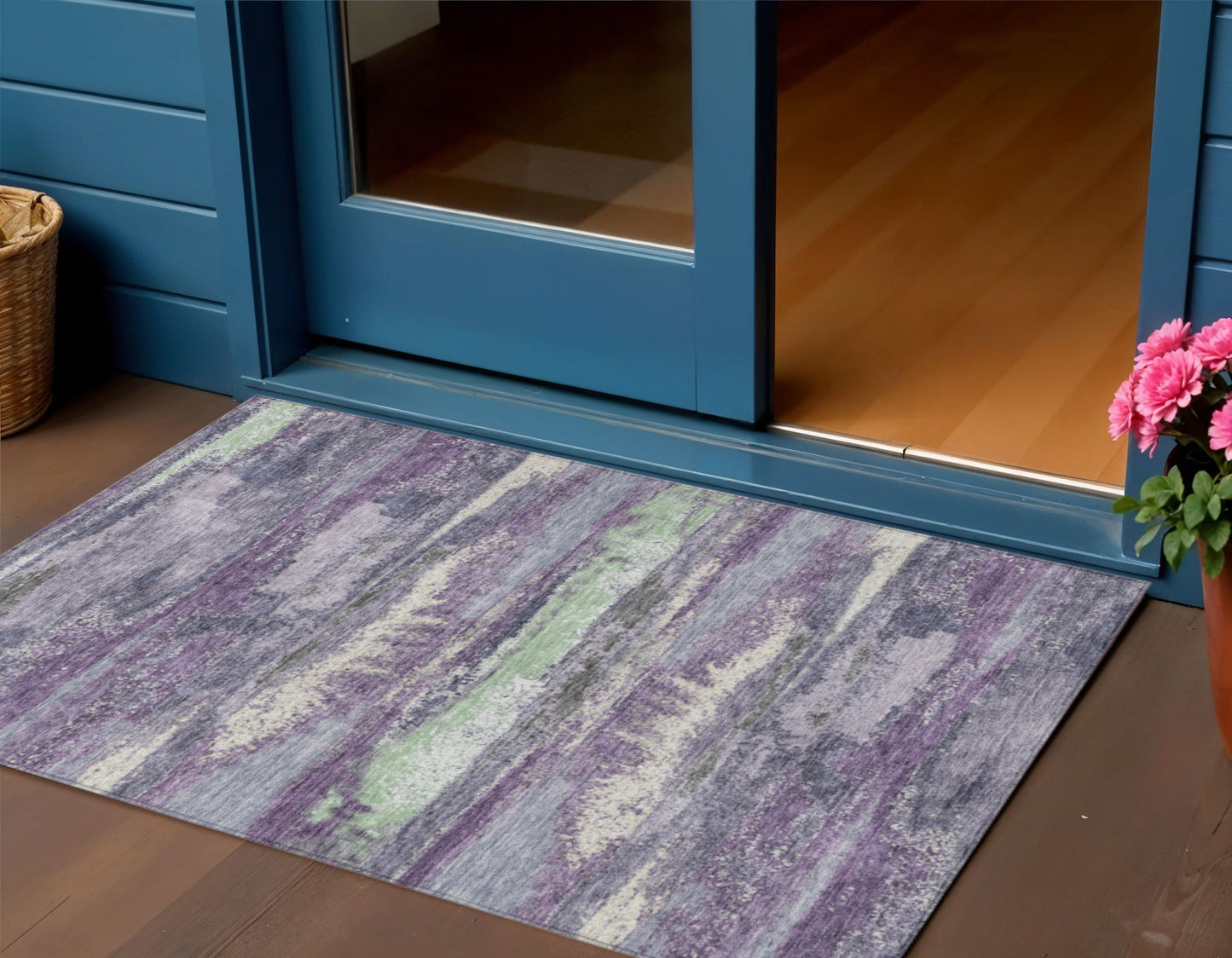 3' X 5' Purple And Lavender Abstract Washable Indoor Outdoor Area Rug-0