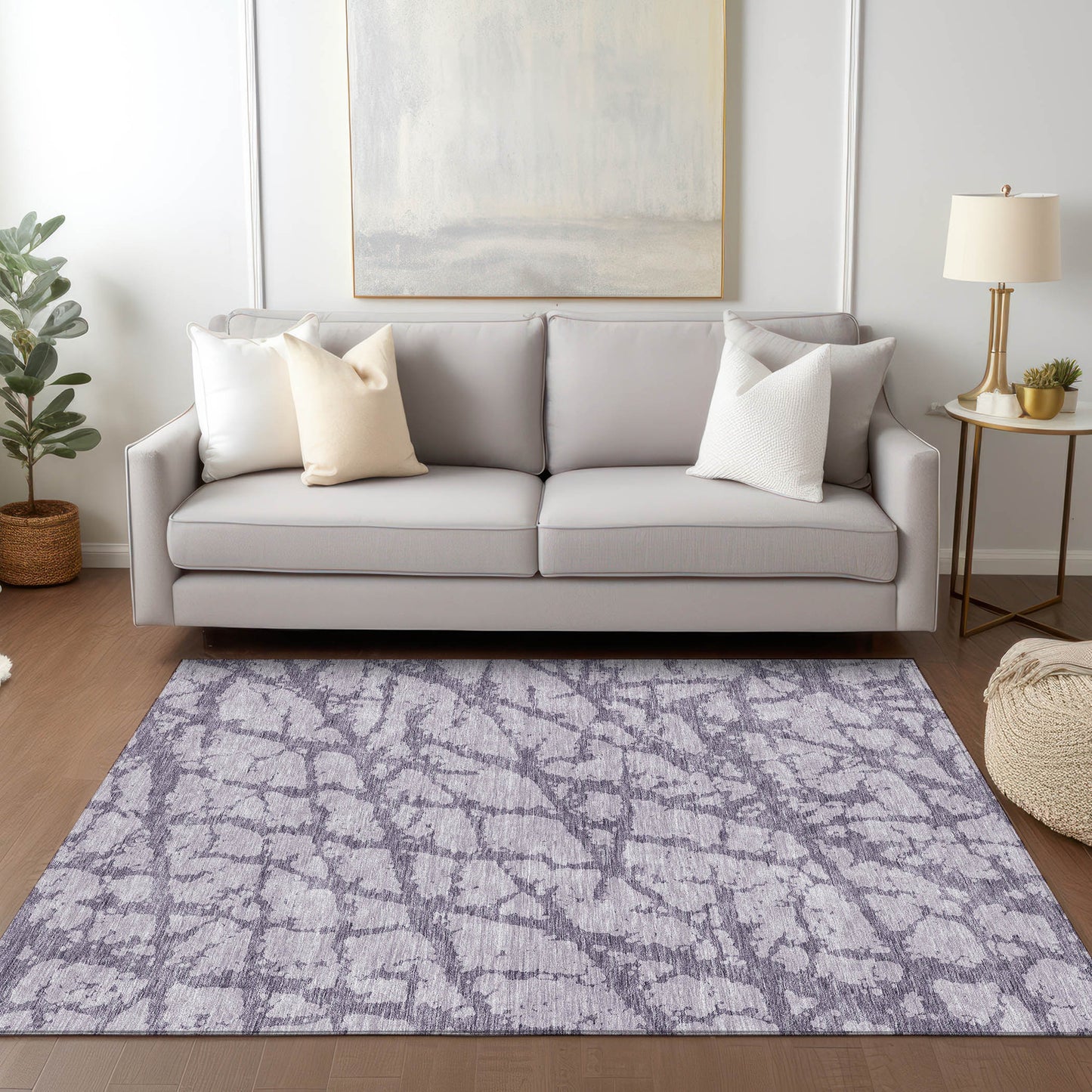 5' X 8' Lavender And Purple Abstract Washable Indoor Outdoor Area Rug-8