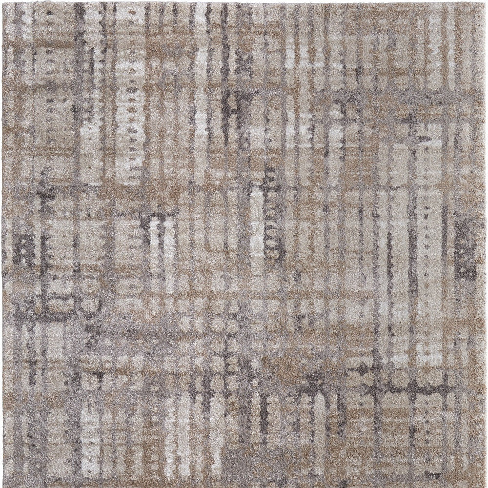 10' X 13' Brown Tan And Ivory Abstract Distressed Area Rug-5