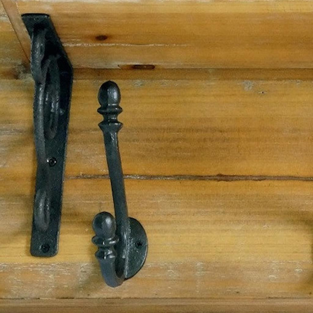 6" Black And Brown Metal And Solid Wood Five Hook Wall Mount Coat Rack-4