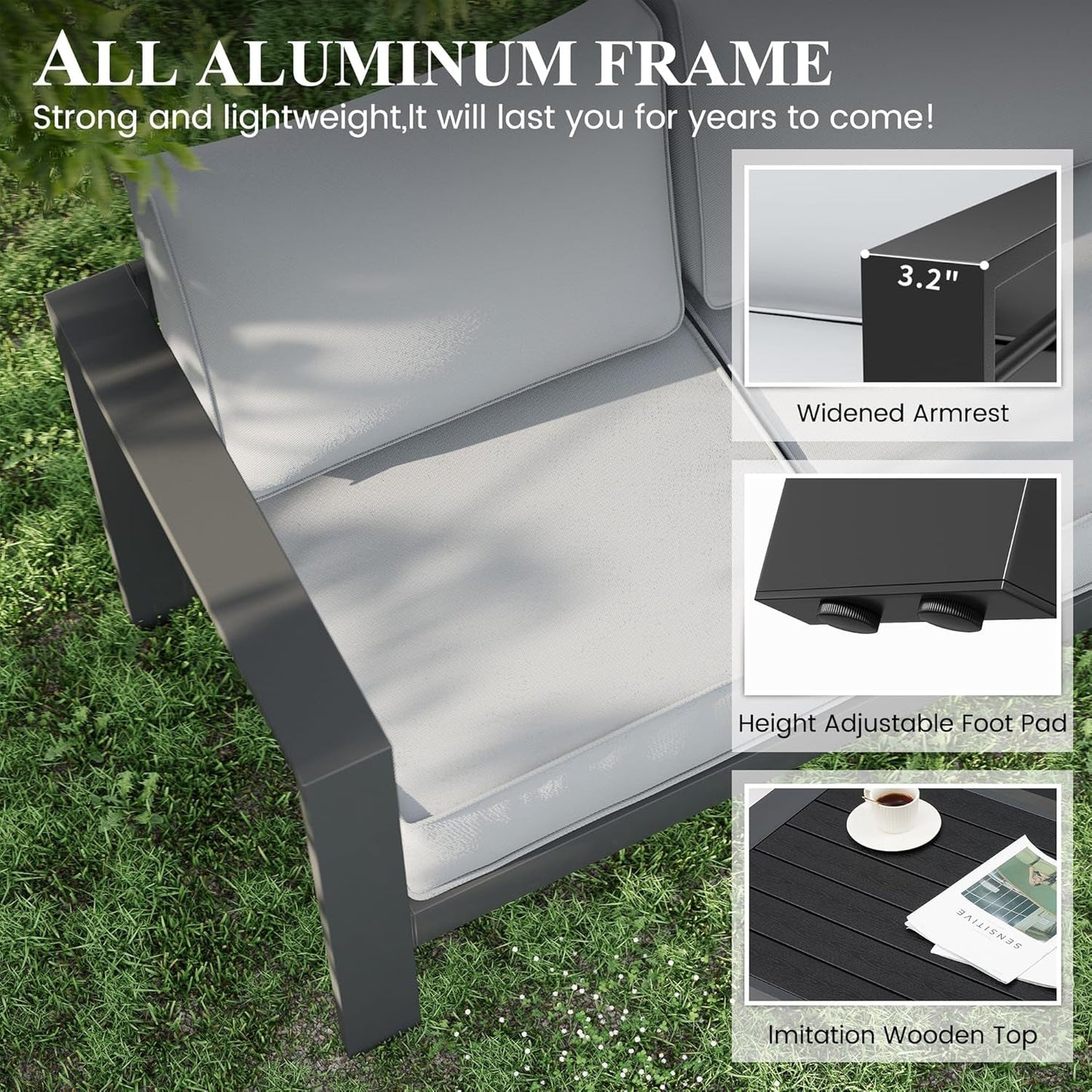 Aluminum Patio Furniture Set, 10 Piece Metal Outdoor Furniture Set, Patio Furniture Set with Waterproof Covers for Backyard Garden(Dark Grey&Light Grey)-2