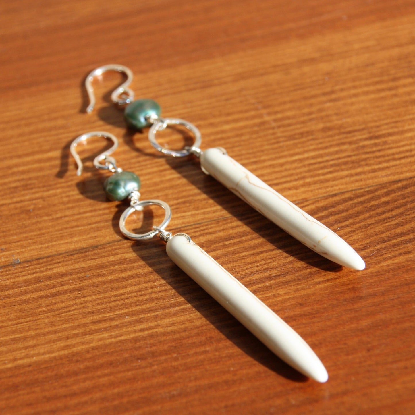 Ariel Earrings - Howlite and Peacock Pearl Drop Earrings-1