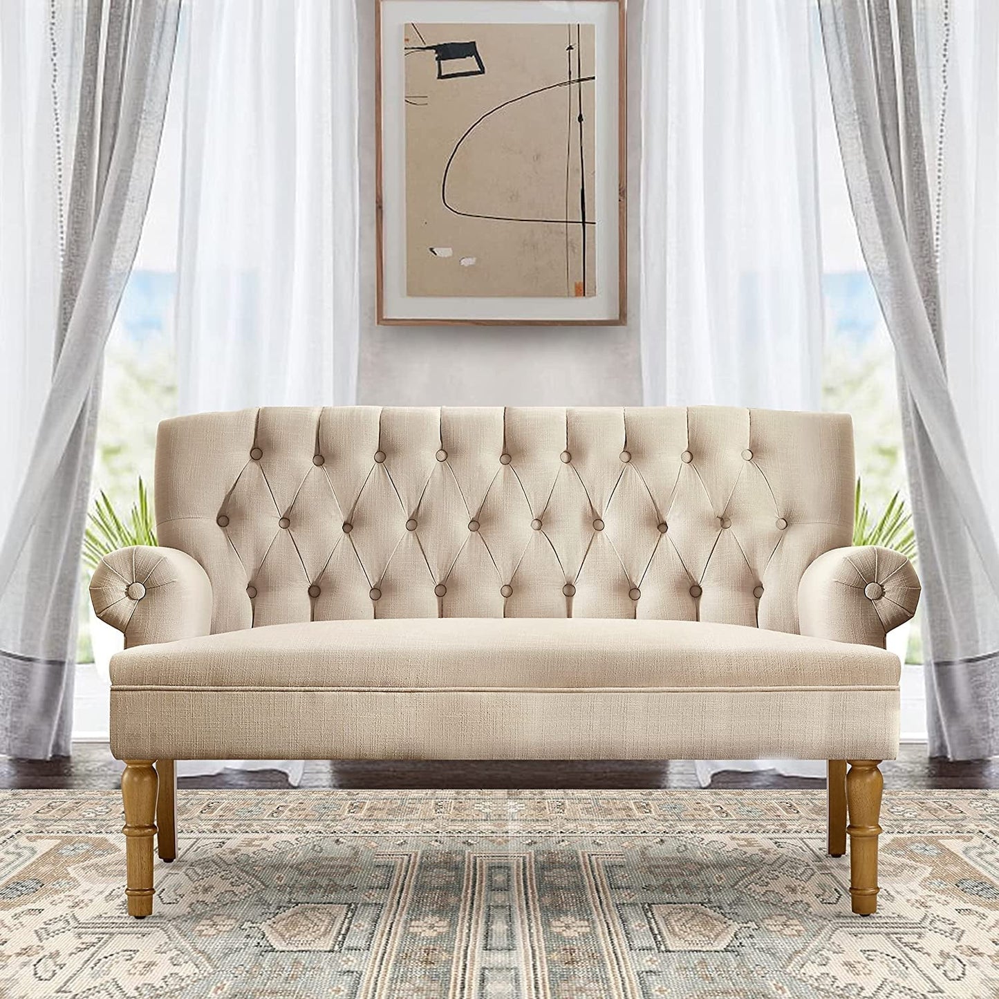 Warm Beige Loveseat Sofa Furniture Settee-0
