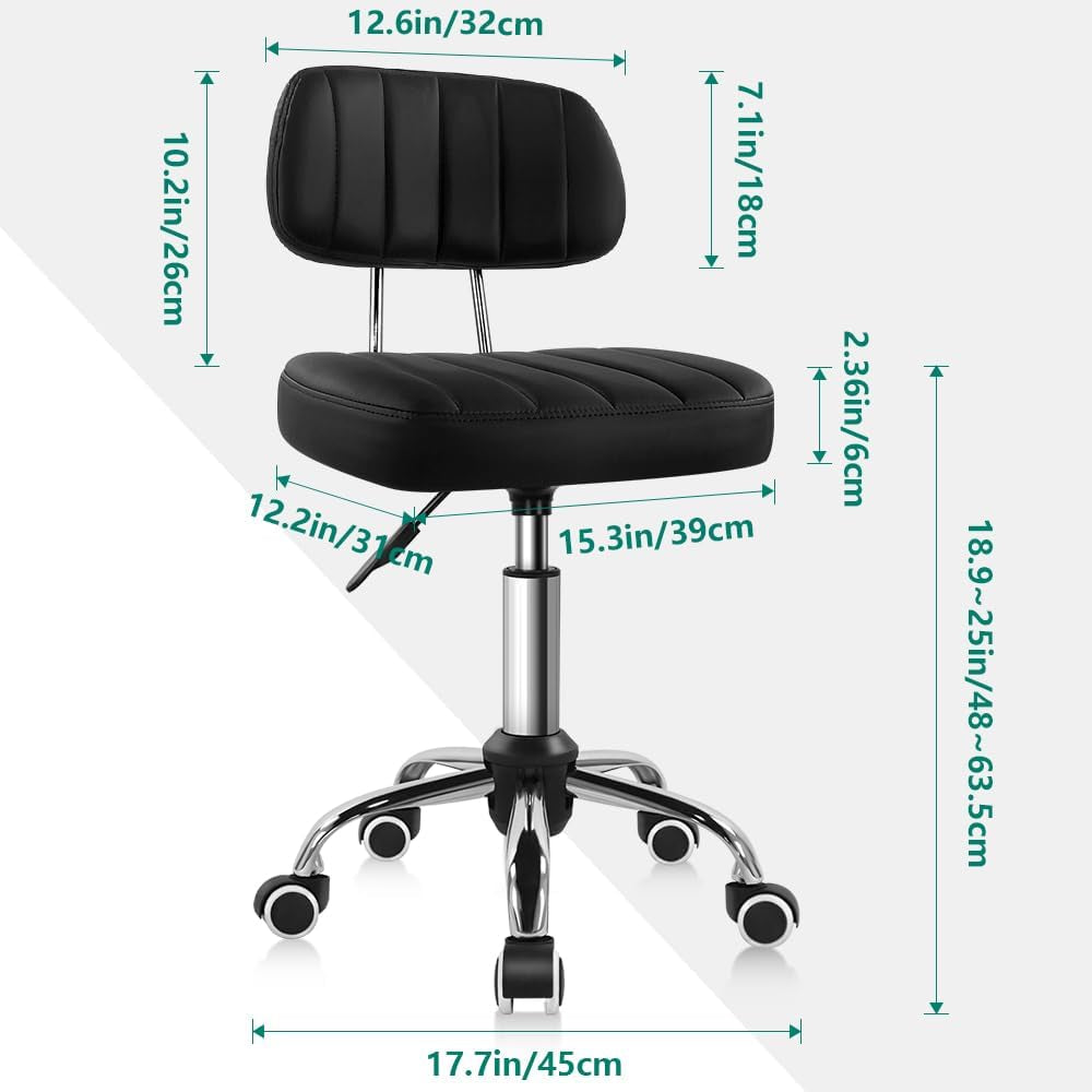 Black Square Swivel Stool with Wheel for Work SPA Shop Massage Height-Adjustable and Cost-Effective Rolling Stool Chair with Back-1