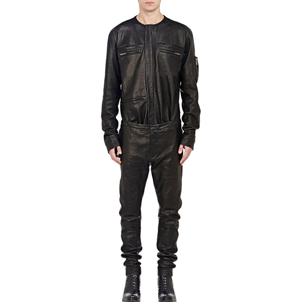 Cool Style Shirt Look Leather Jumpsuit For Men-0