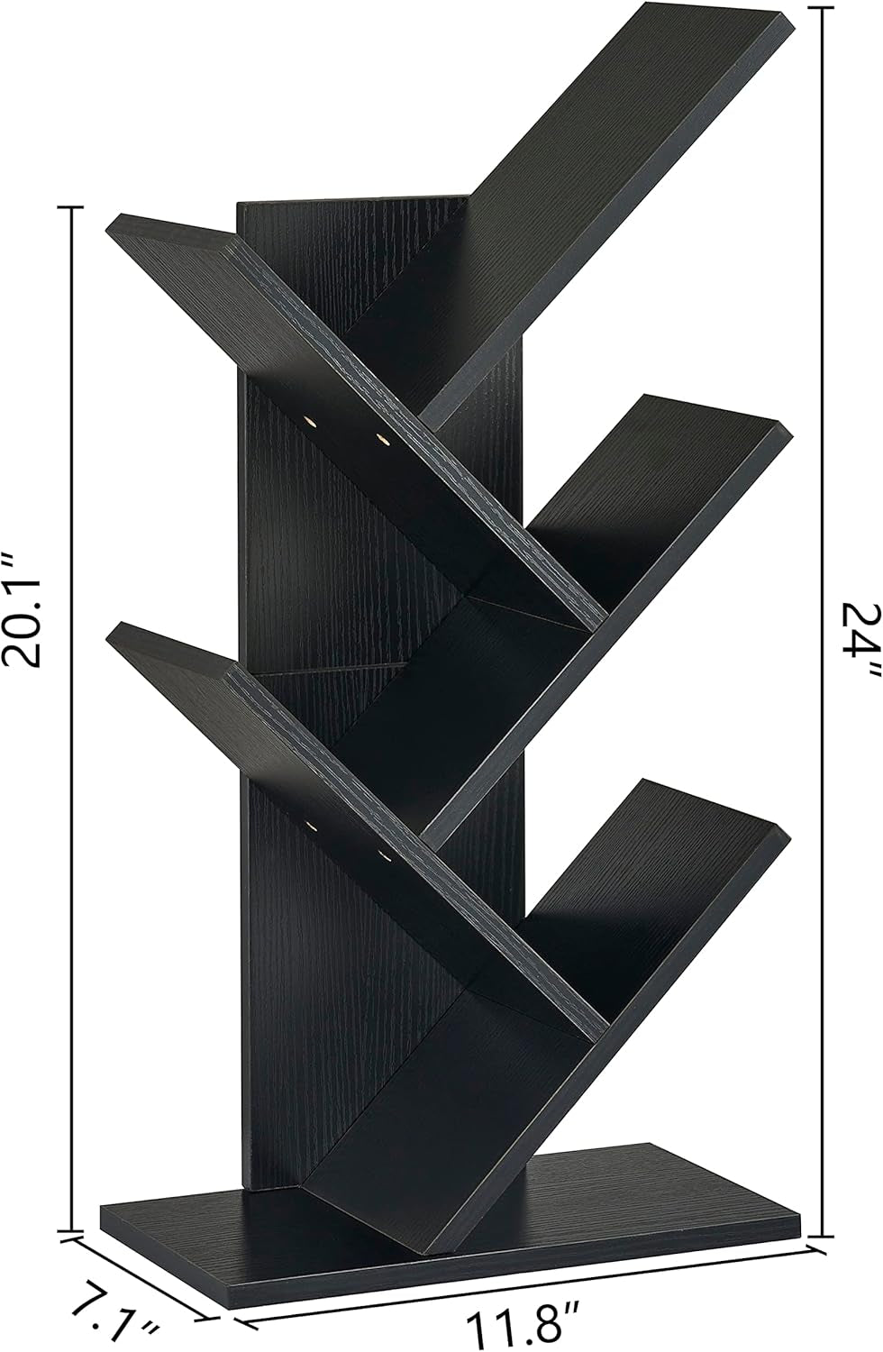 4 Tier Tree Bookshelf, 4 Shelf Bookcase, Free Standing Tree Bookcase, Display Floor Standing Shelf for Books, Book Organizer Shelves for Home Office, Living Room, Bedroom, Black-2