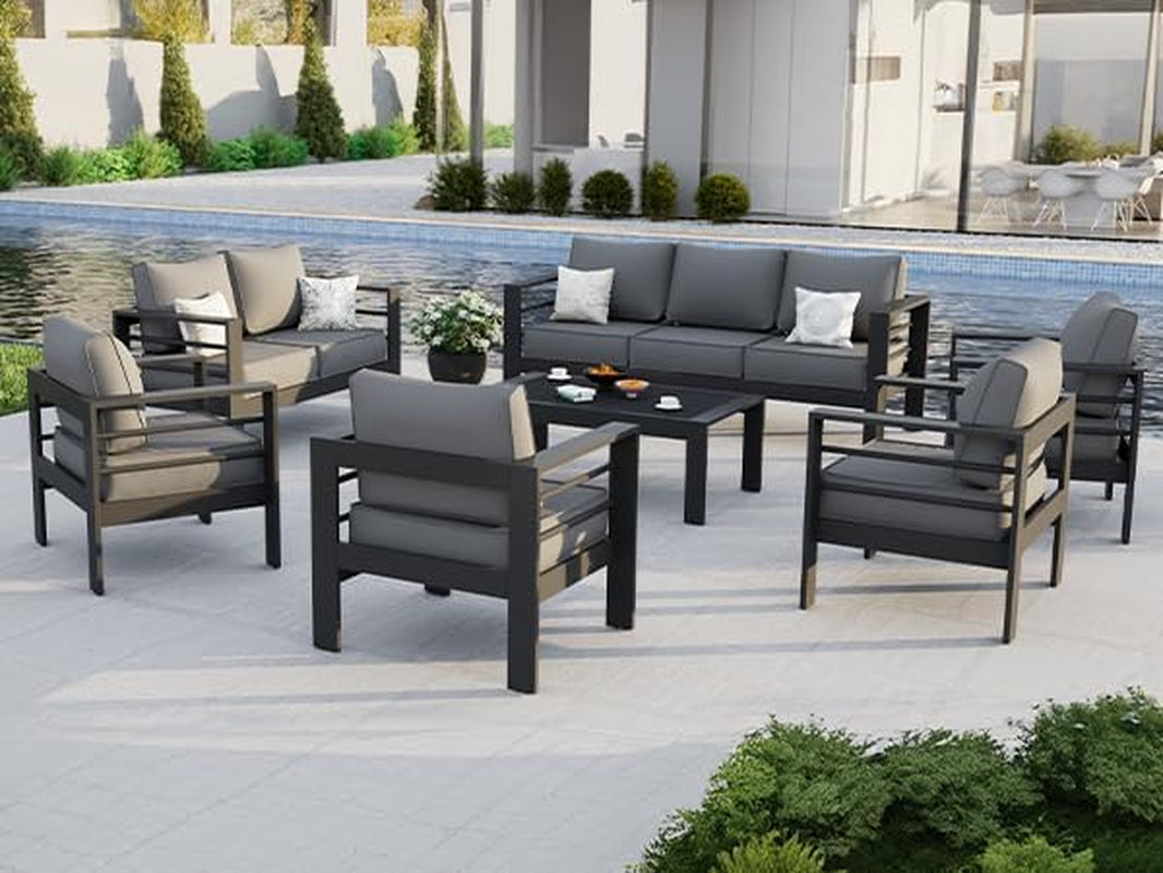 Aluminum Patio Furniture Set, 7 Piece Metal Outdoor Furniture Set, Patio Furniture Set with Waterproof Covers for Backyard Garden（Grey）-1
