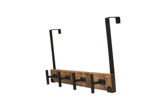 Fantashome 16" Over The Door Hook Rack With 4 Hooks - Black & Brown-0