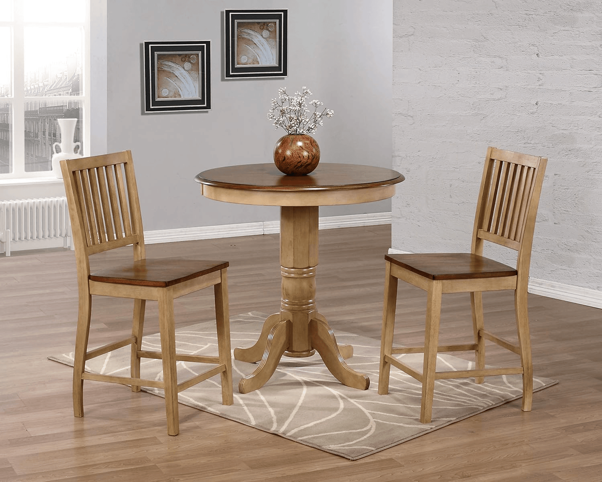 Brook Slat Back Barstool Set In Two Tone Light Brown Wood-3