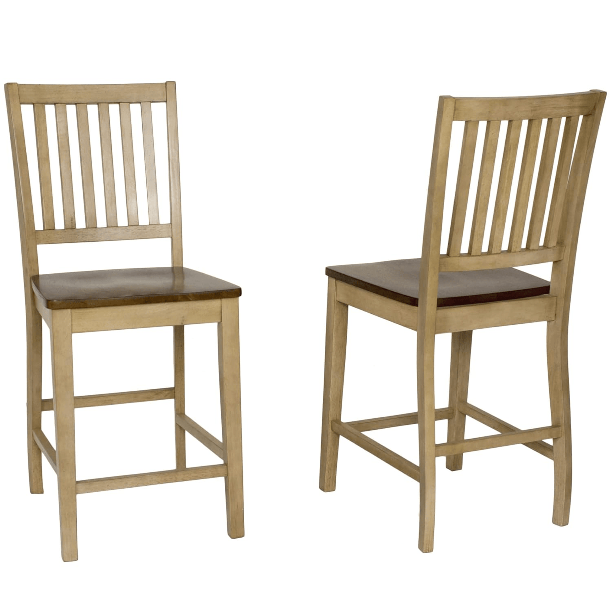 Brook Slat Back Barstool Set In Two Tone Light Brown Wood-4