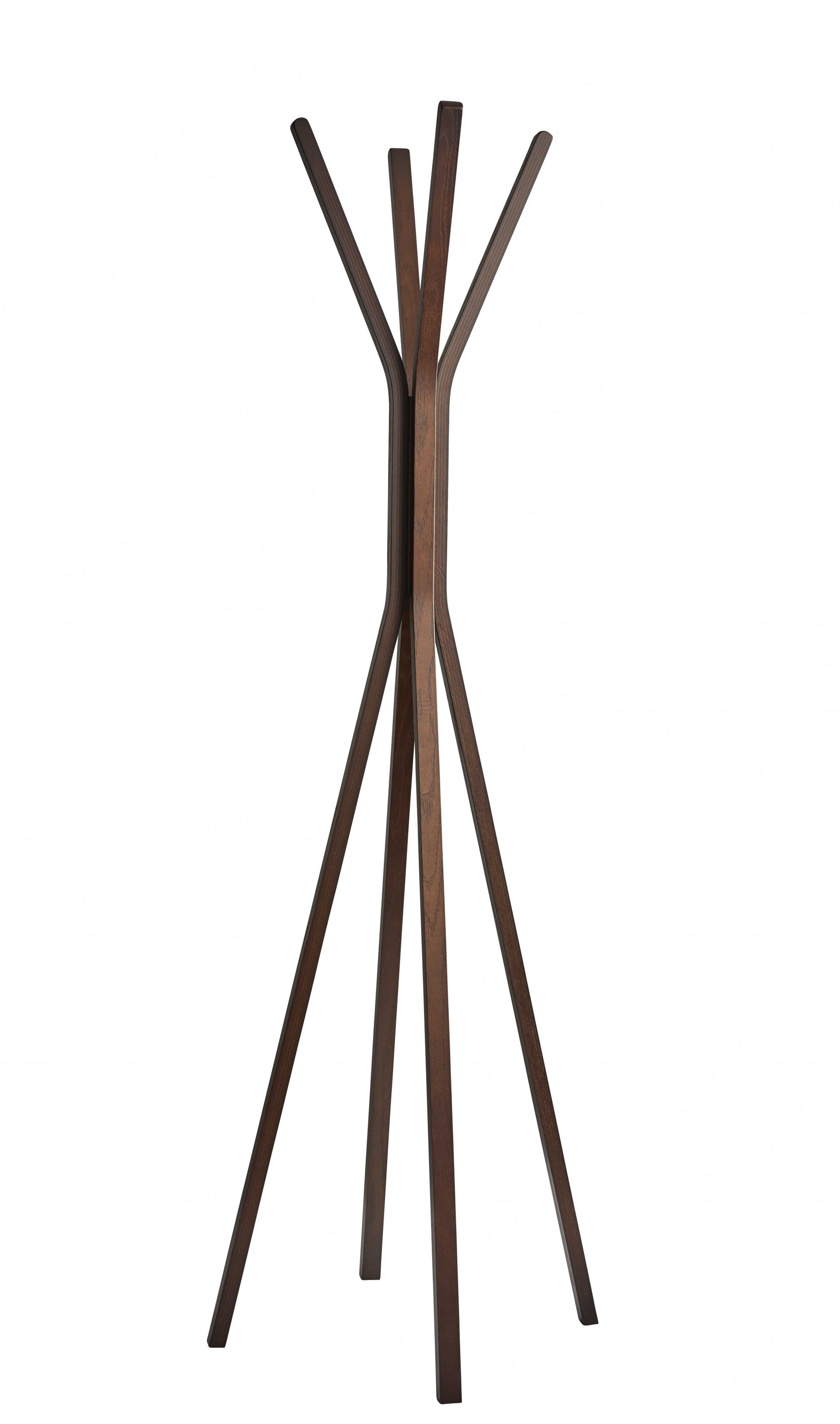 68" Brown Wood Four Hook Freestanding Coat Rack-0