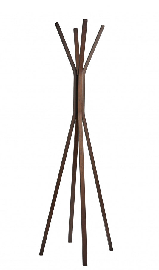 68" Brown Wood Four Hook Freestanding Coat Rack-0