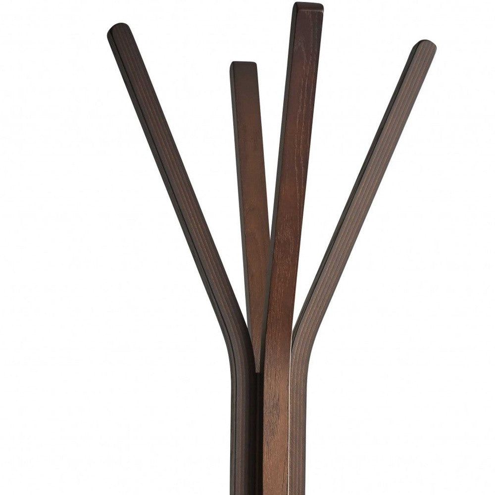 68" Brown Wood Four Hook Freestanding Coat Rack-6