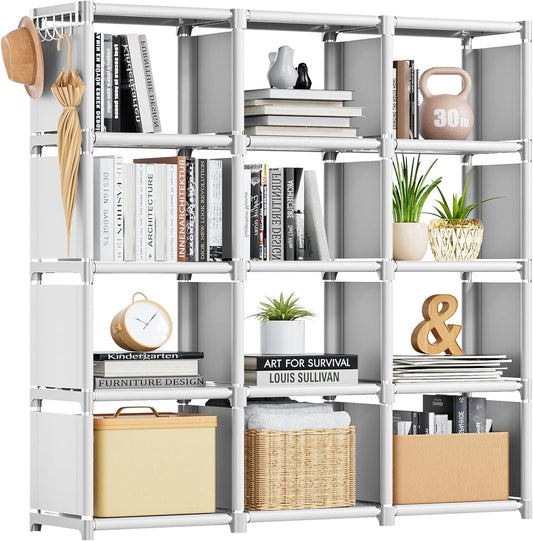 Book Shelf, 12 Cube Storage Organizer, Closet Storage Organizer, White Cubicle Storage Rack-0