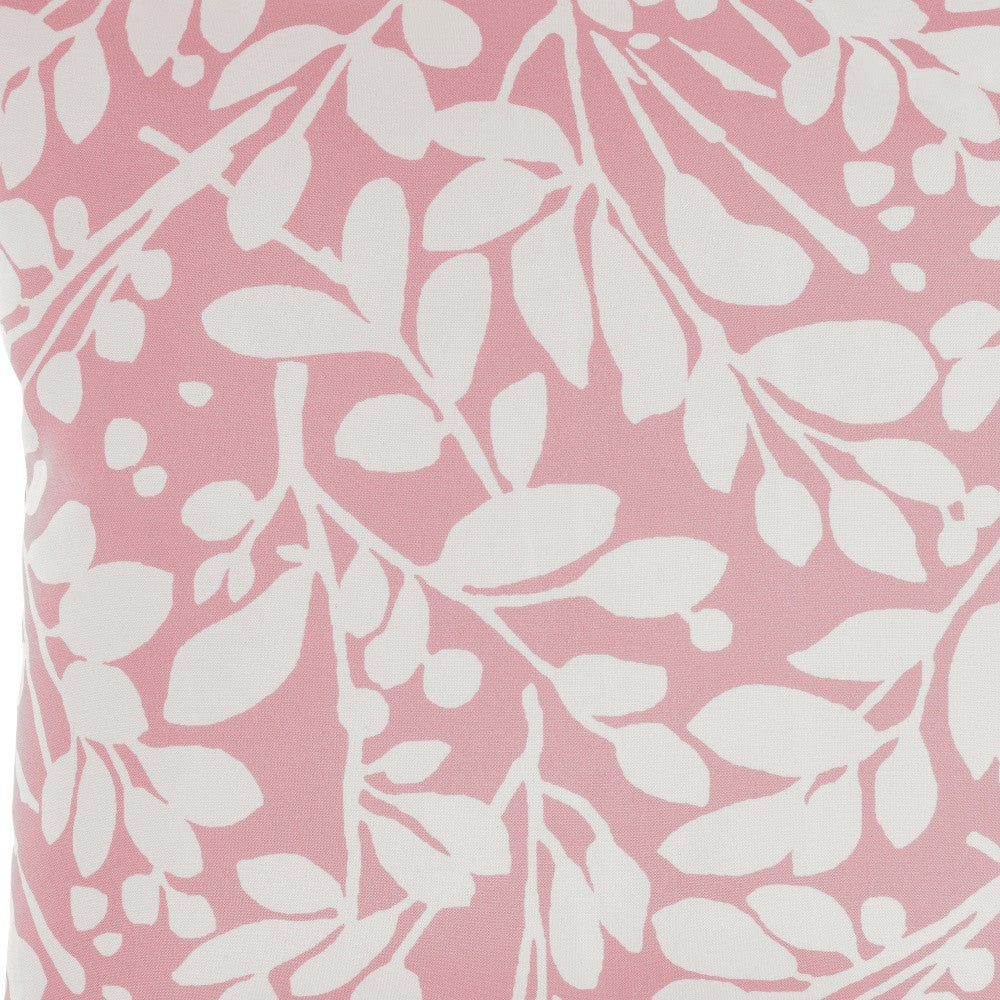 20" Pink and White Botanical And Geometric Indoor Outdoor Throw Pillow-4