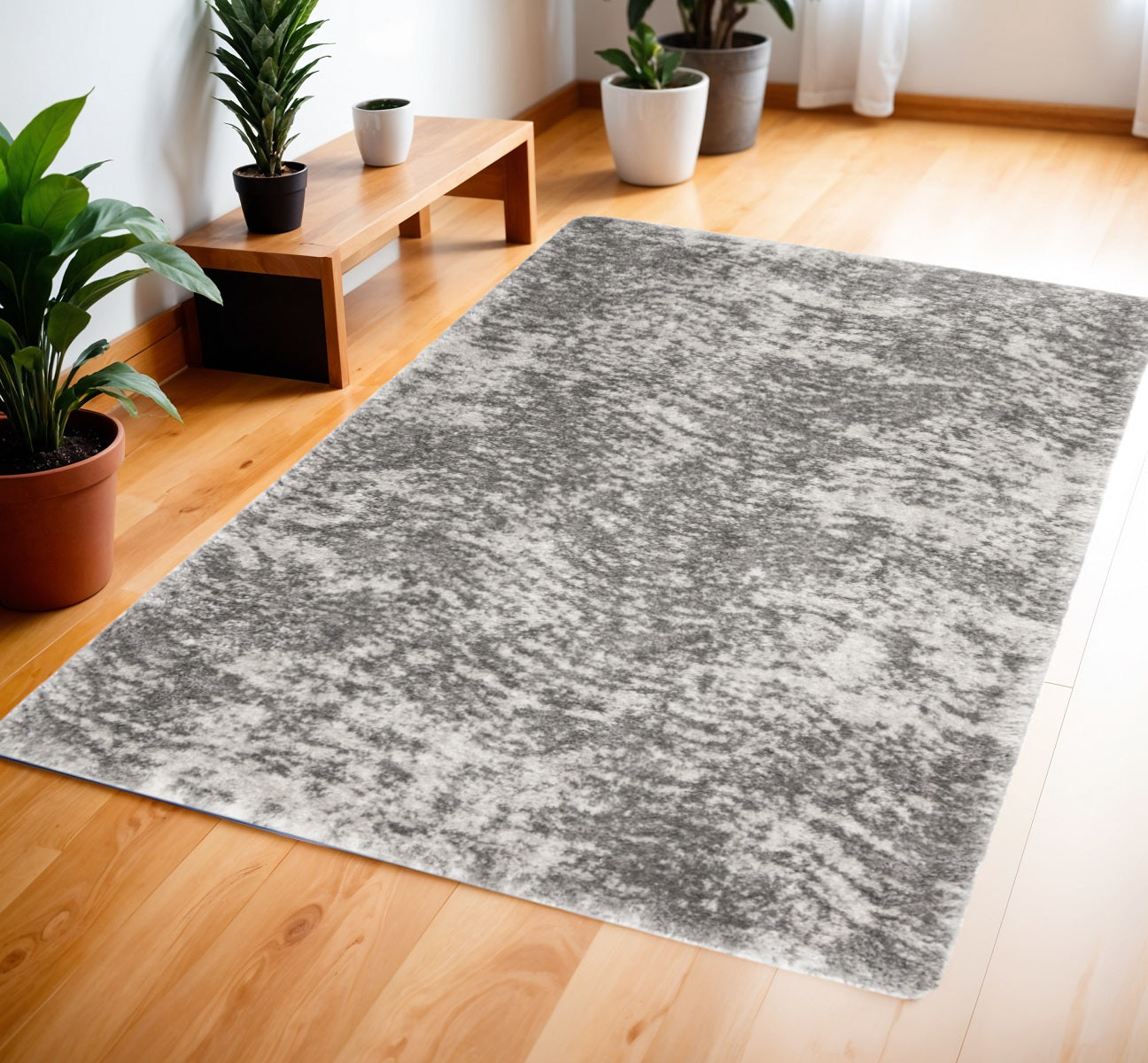 4' X 6' Charcoal and Ivory Abstract Shag Area Rug-1