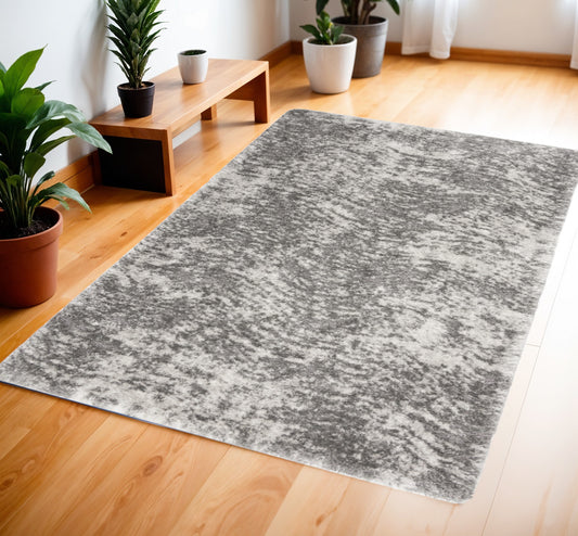 4' X 6' Charcoal and Ivory Abstract Shag Area Rug-1