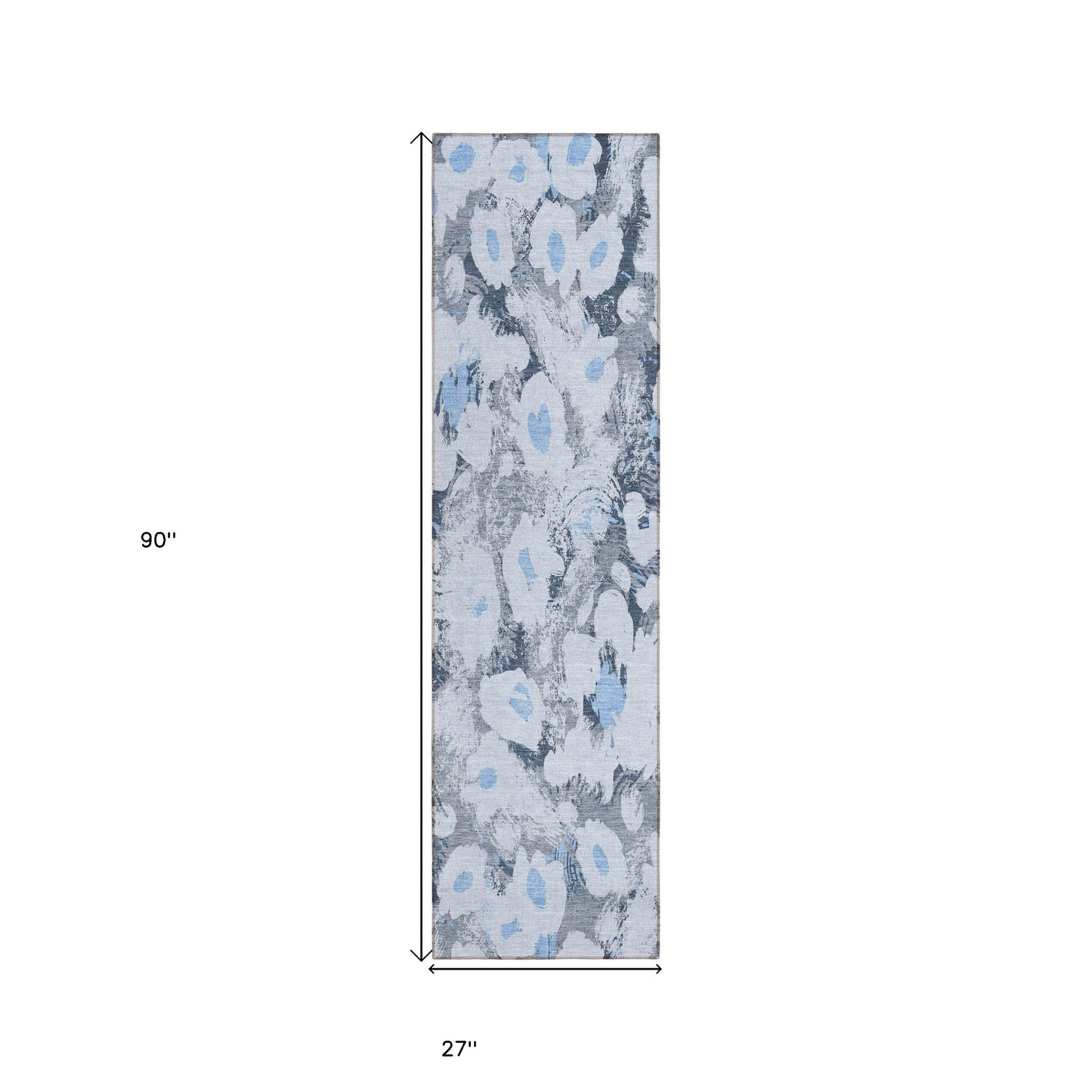 8' Runner Denim Blue Floral Washable Non Skid Indoor Outdoor Runner Rug-2