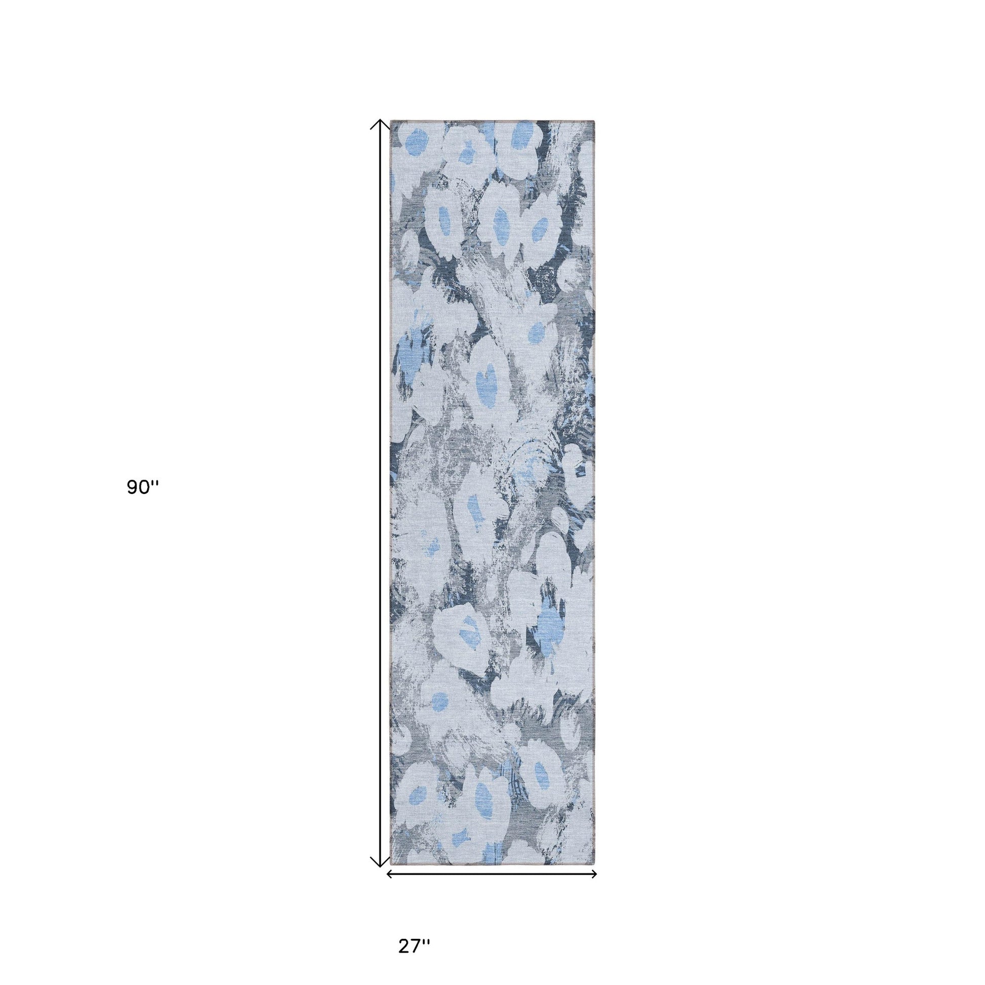 8' Runner Denim Blue Floral Washable Non Skid Indoor Outdoor Runner Rug-2
