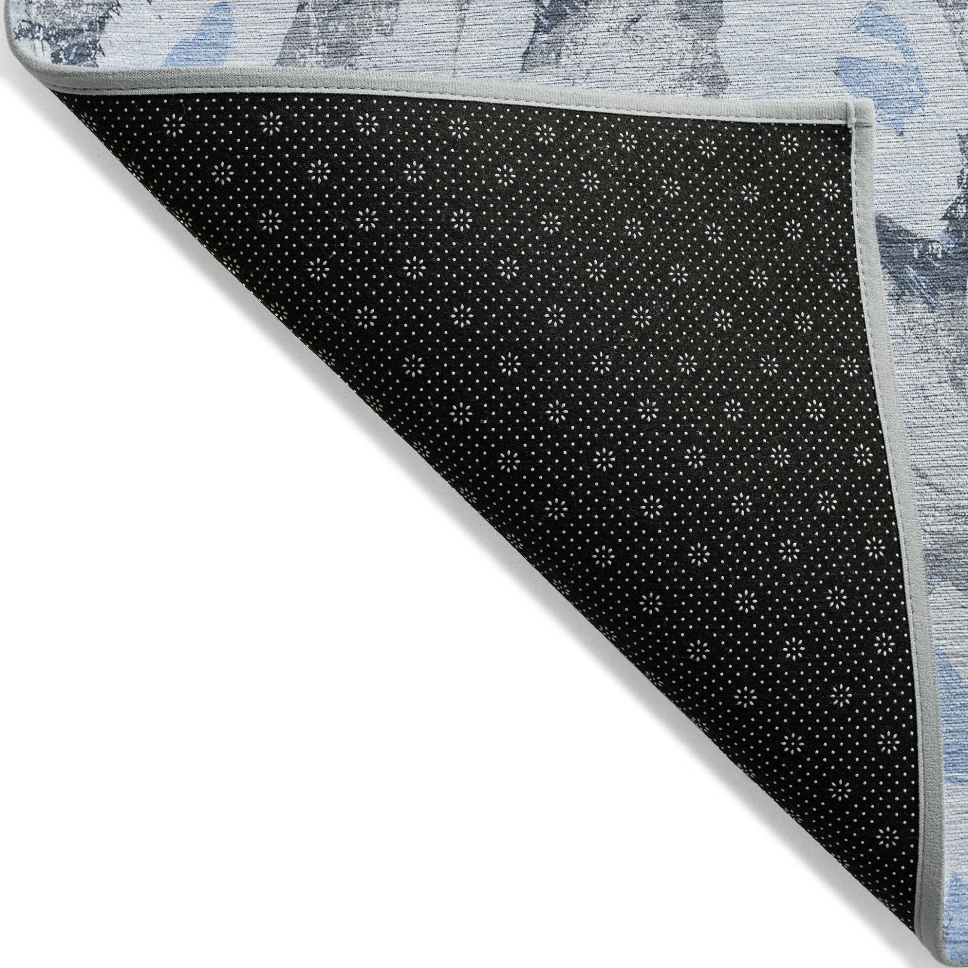 8' Runner Denim Blue Floral Washable Non Skid Indoor Outdoor Runner Rug-6