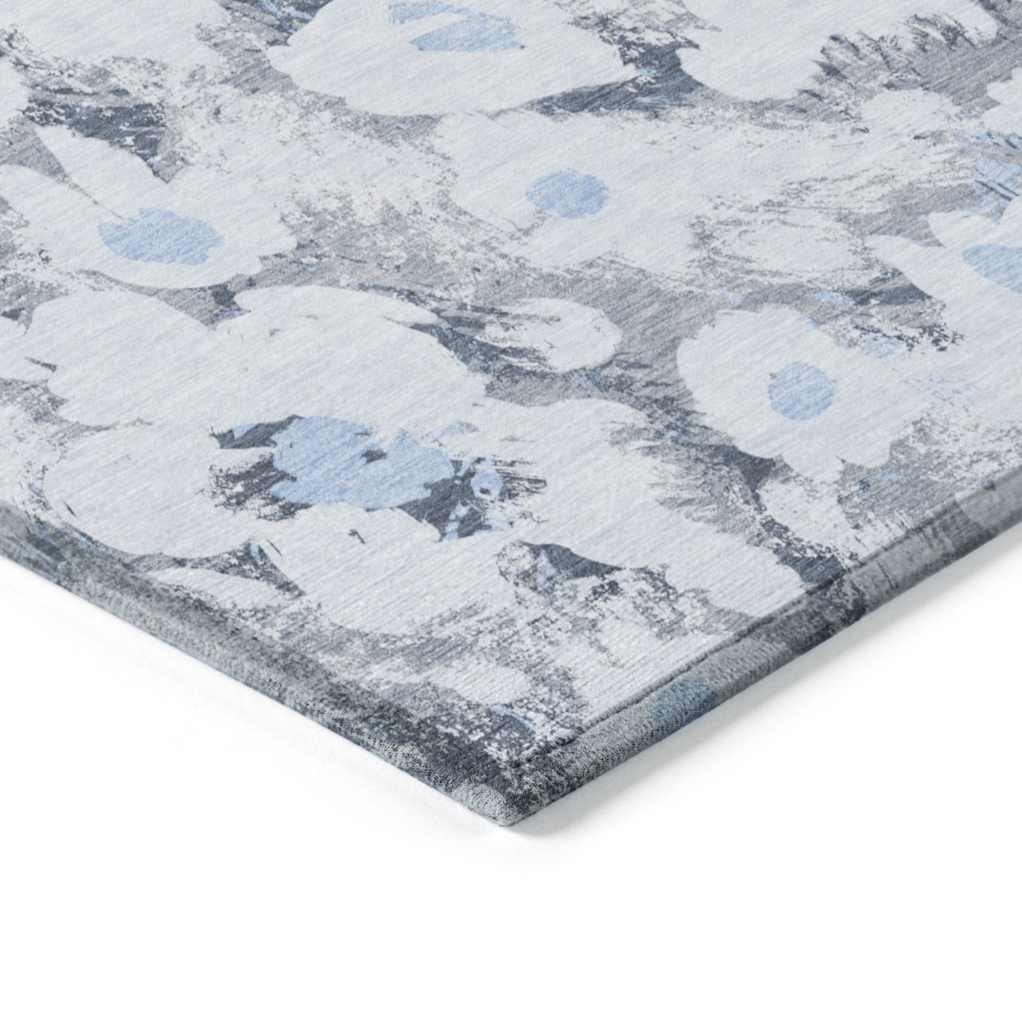 8' Runner Denim Blue Floral Washable Non Skid Indoor Outdoor Runner Rug-3