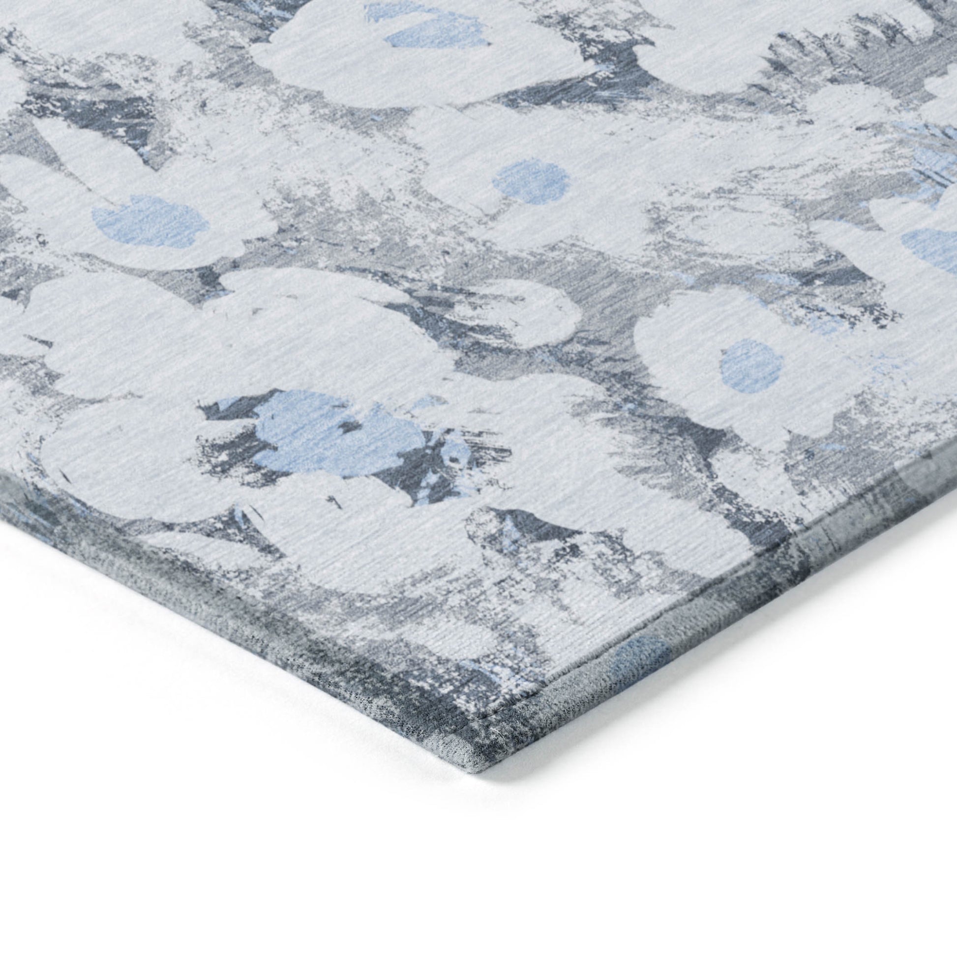 8' Runner Denim Blue Floral Washable Non Skid Indoor Outdoor Runner Rug-3