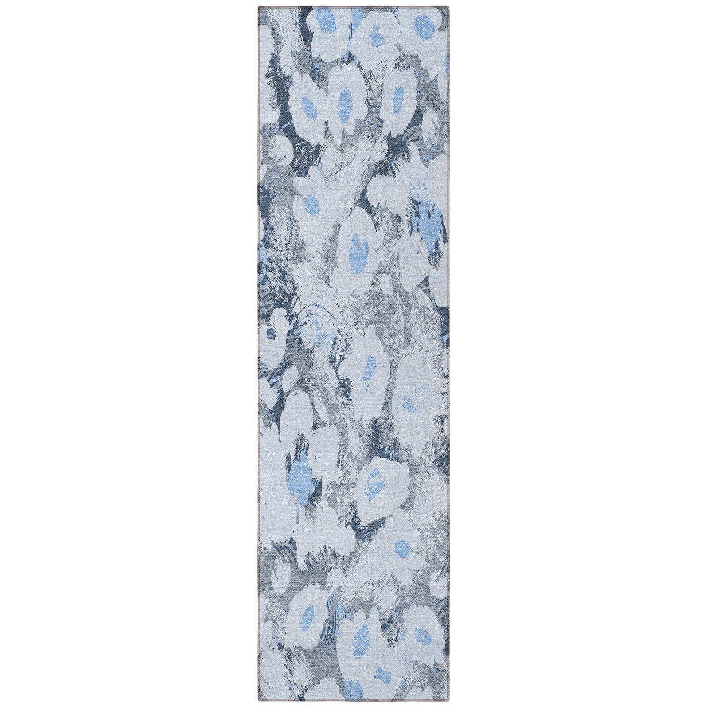 8' Runner Denim Blue Floral Washable Non Skid Indoor Outdoor Runner Rug-5