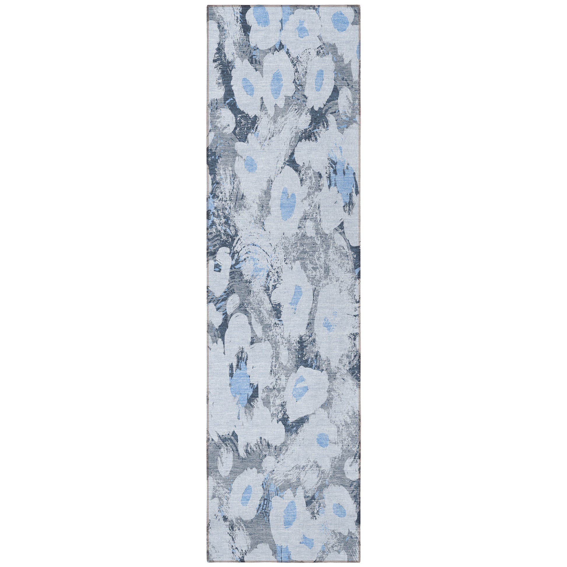 8' Runner Denim Blue Floral Washable Non Skid Indoor Outdoor Runner Rug-5