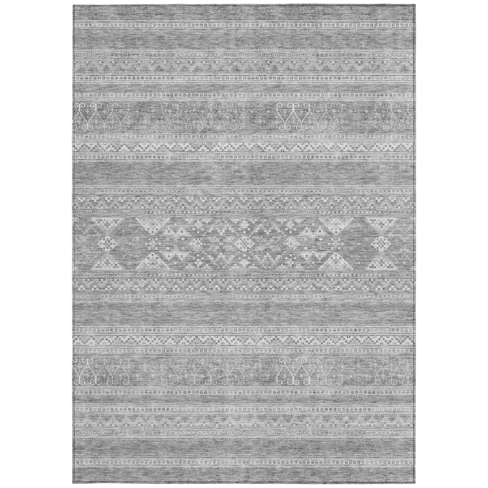 3' X 5' Silver Gray And Ivory Southwestern Washable Indoor Outdoor Area Rug-5