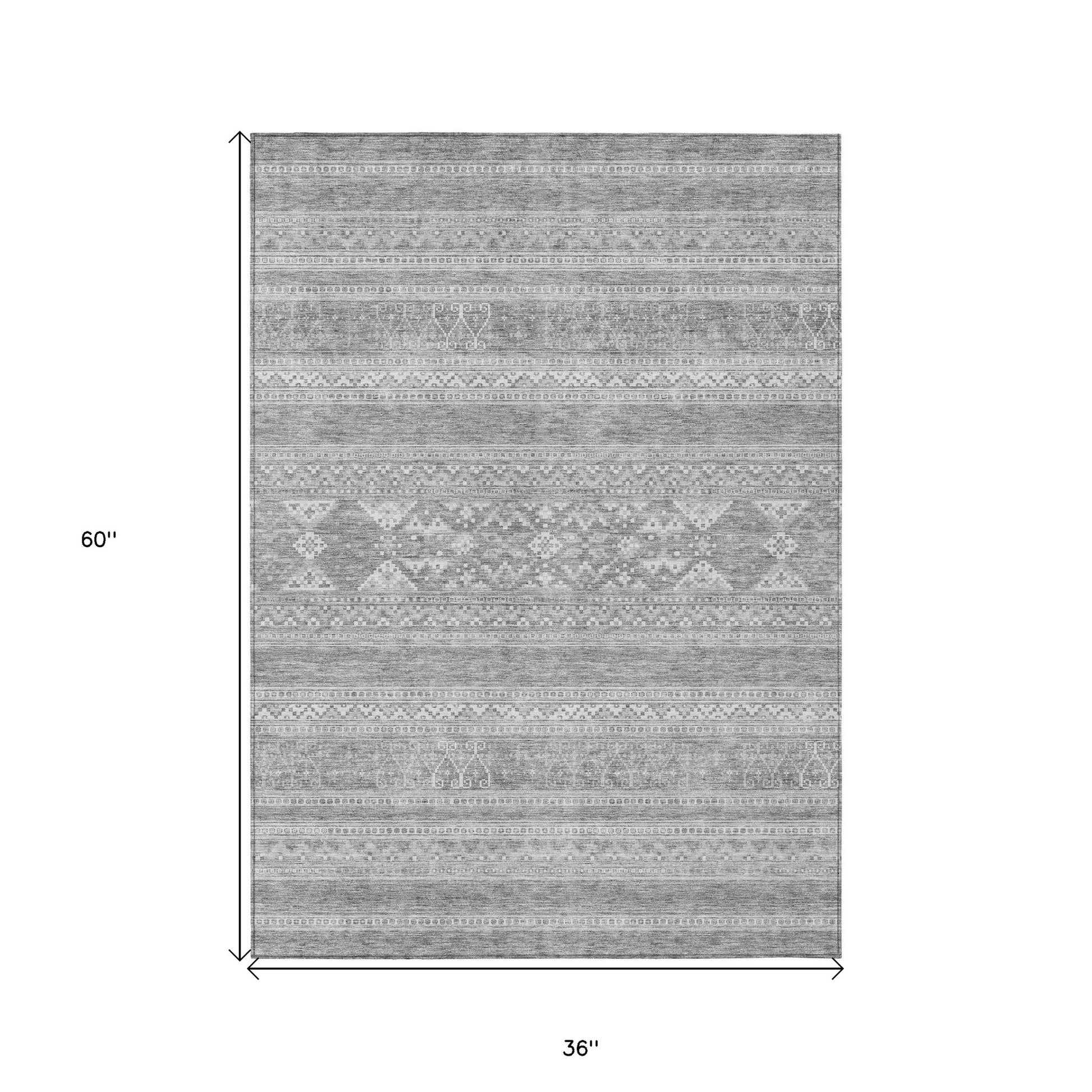 3' X 5' Silver Gray And Ivory Southwestern Washable Indoor Outdoor Area Rug-2