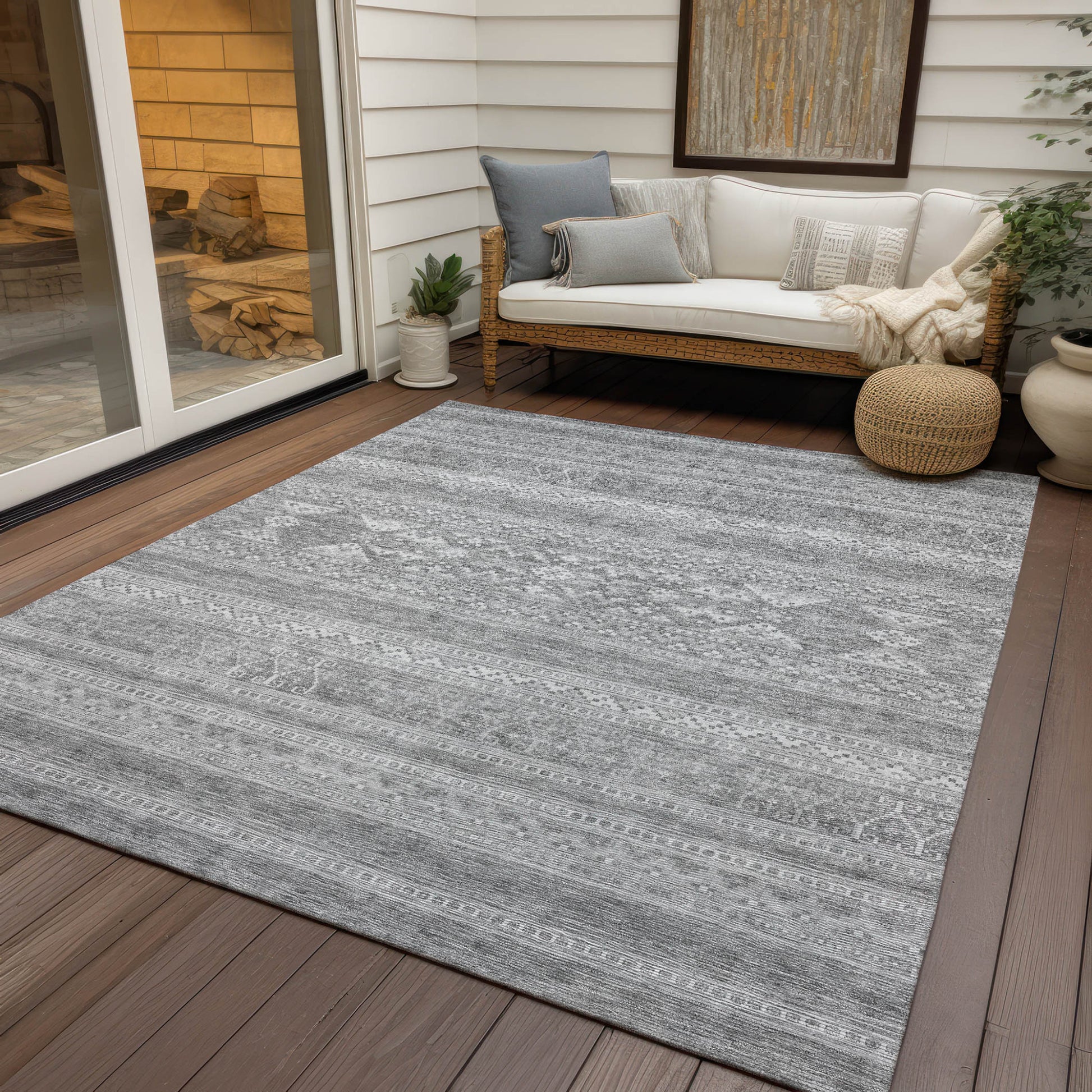 3' X 5' Silver Gray And Ivory Southwestern Washable Indoor Outdoor Area Rug-6