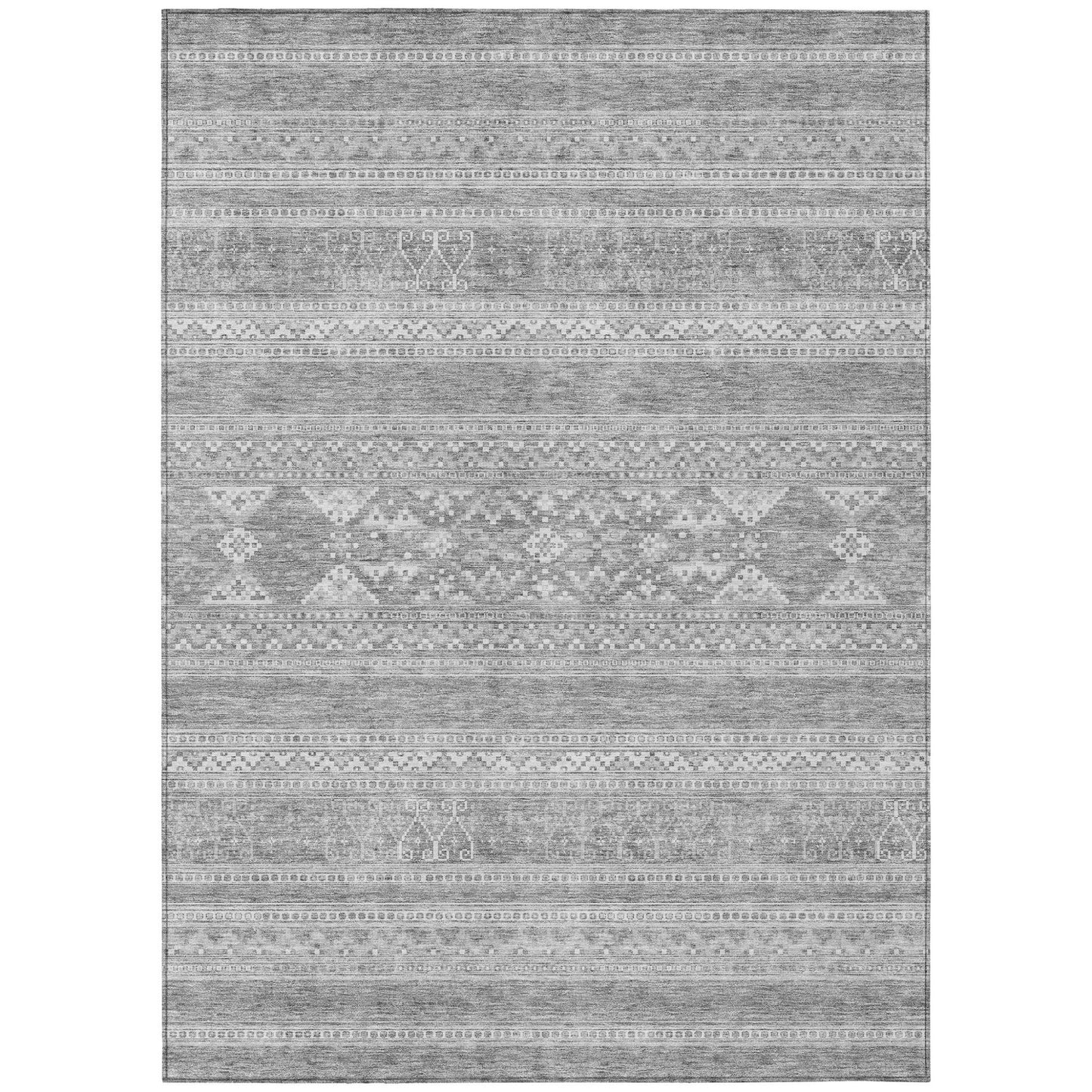 3' X 5' Silver Gray And Ivory Southwestern Washable Indoor Outdoor Area Rug-1