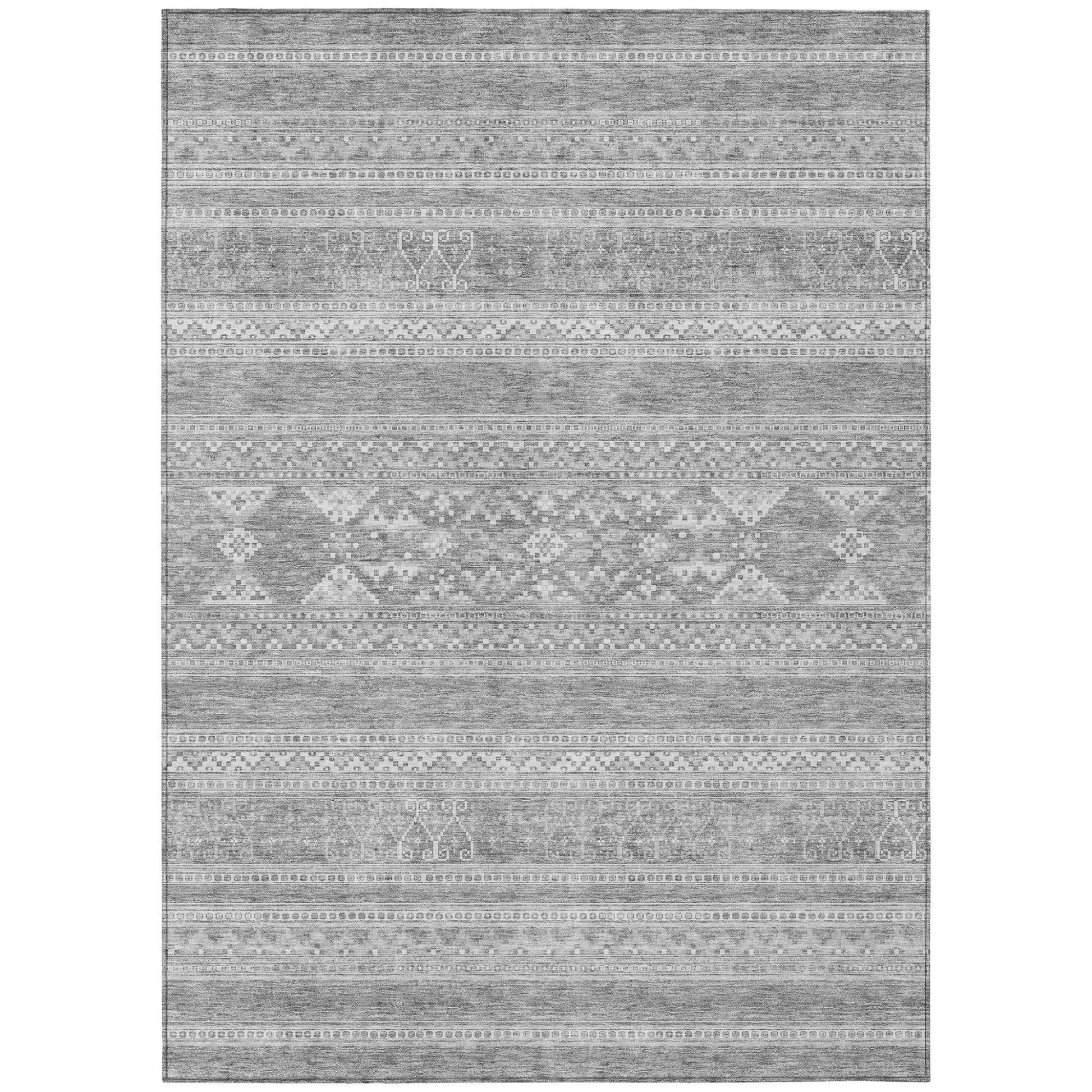 3' X 5' Silver Gray And Ivory Southwestern Washable Indoor Outdoor Area Rug-1