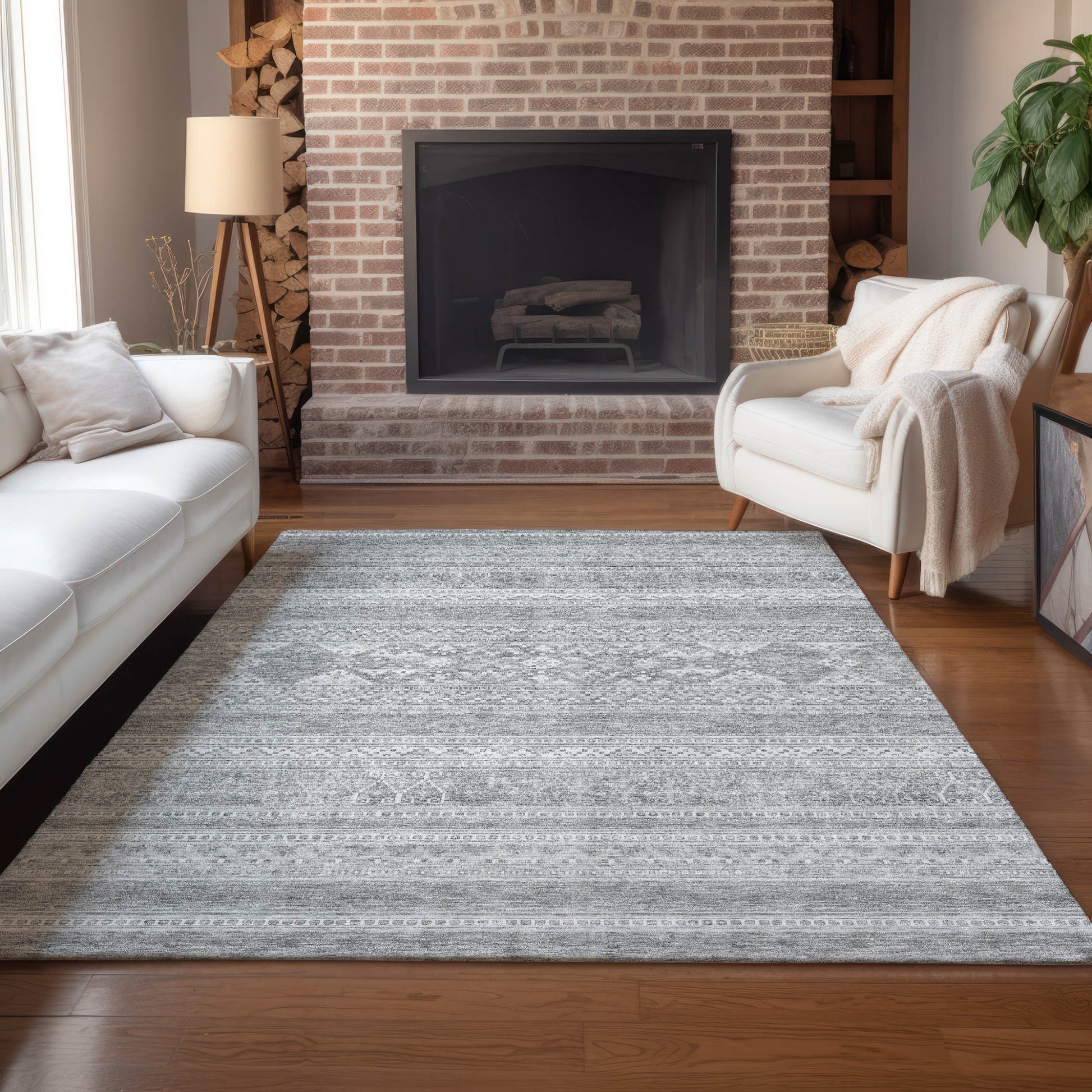 3' X 5' Silver Gray And Ivory Southwestern Washable Indoor Outdoor Area Rug-8