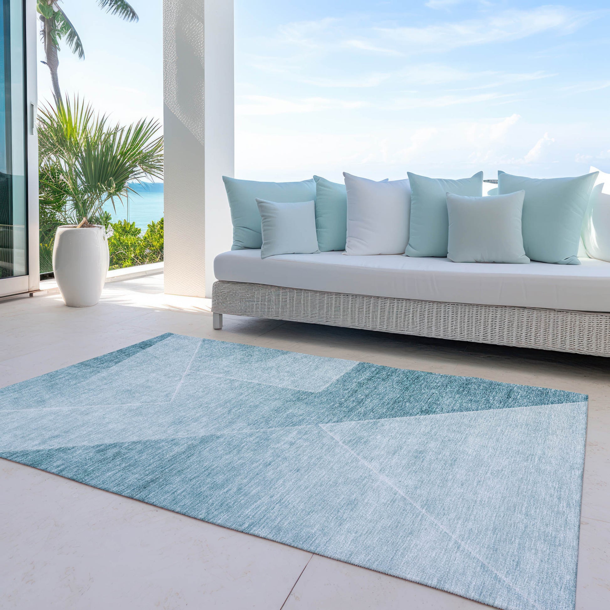 10' X 14' Teal Blue And Aqua Abstract Washable Indoor Outdoor Area Rug-7