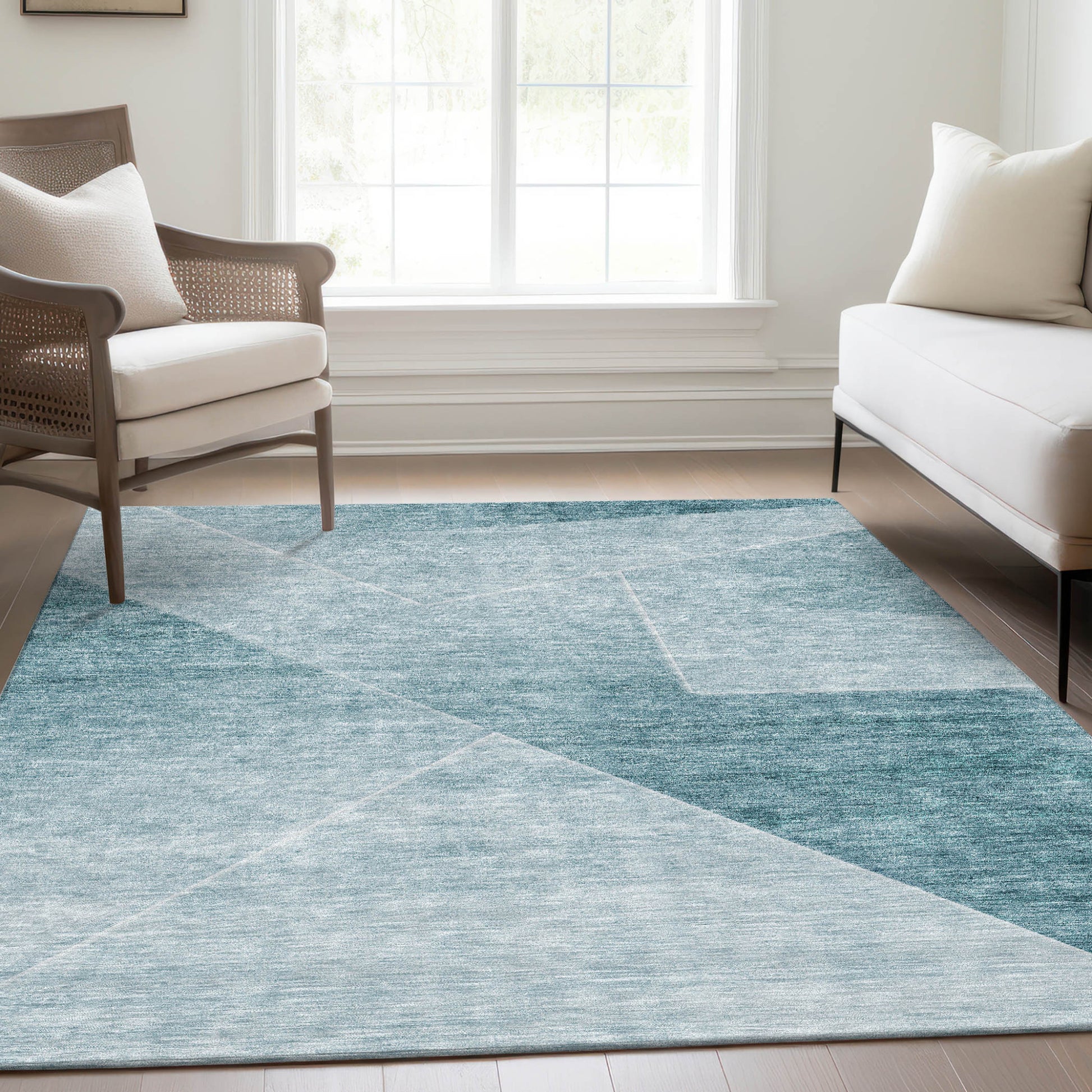10' X 14' Teal Blue And Aqua Abstract Washable Indoor Outdoor Area Rug-8