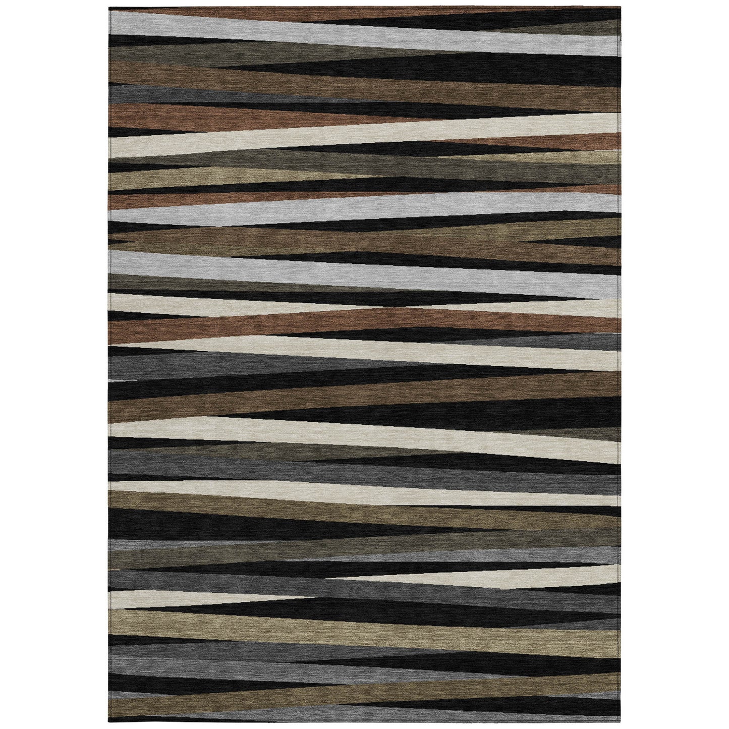 8' X 10' Black Brown And Ivory Striped Washable Indoor Outdoor Area Rug-5